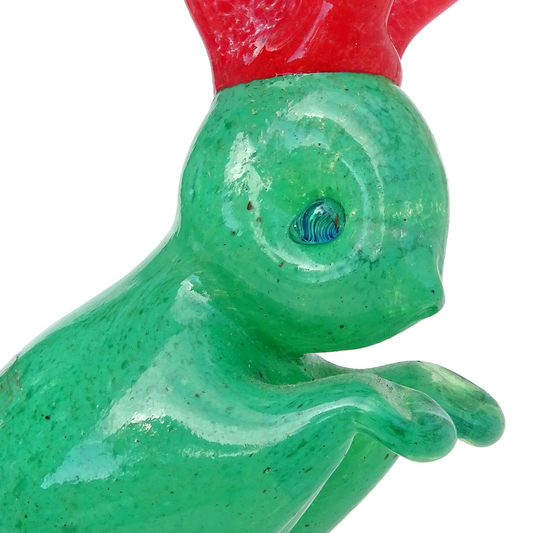 Hand-Crafted Murano Gambaro Poggi Green Red Blue Italian Art Glass Rabbit Figurine Sculpture For Sale