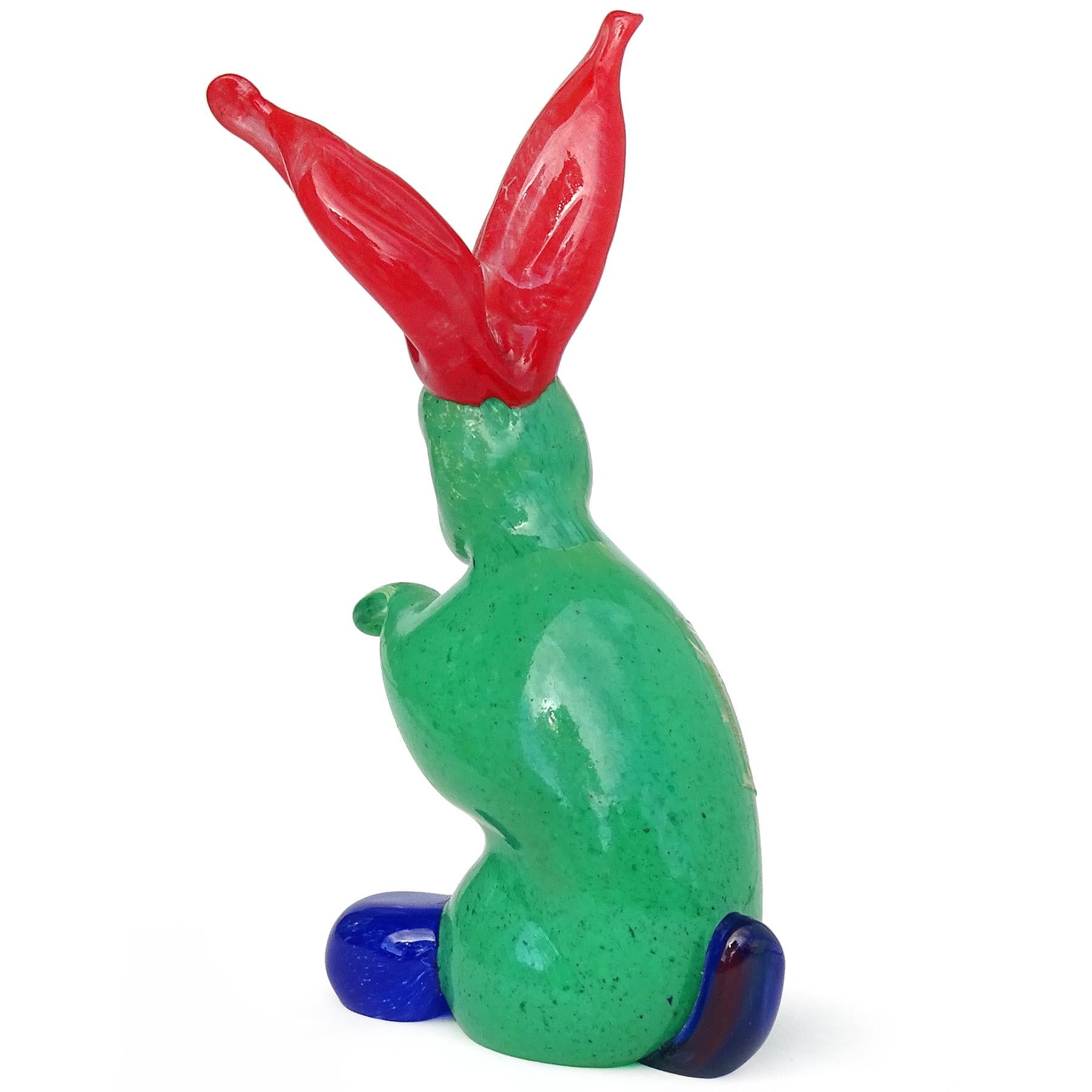 20th Century Murano Gambaro Poggi Green Red Blue Italian Art Glass Rabbit Figurine Sculpture For Sale