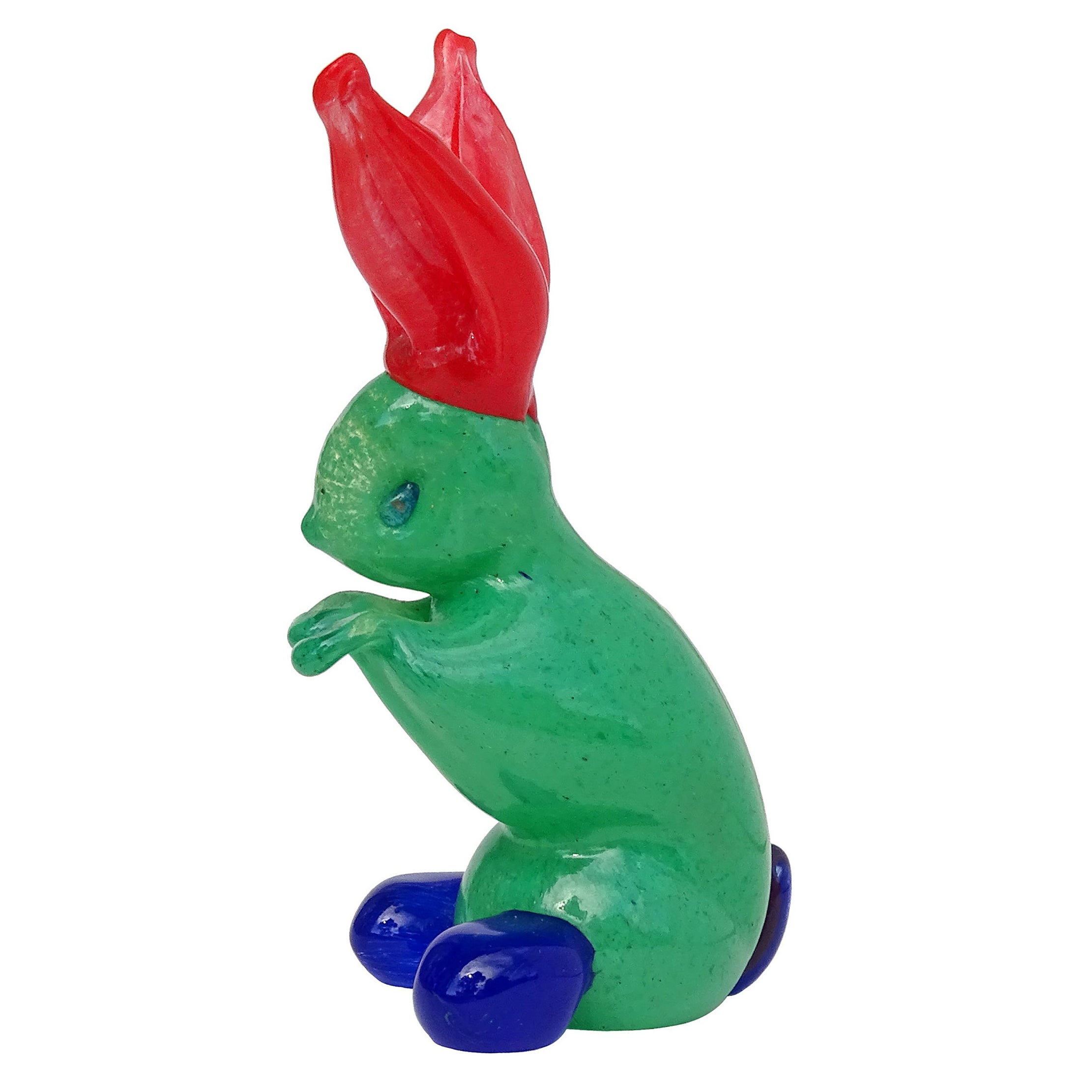 Murano Gambaro Poggi Green Red Blue Italian Art Rabbit Figurine Sculpture