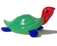 Pisapapeles de Murano Gambaro & Poggi Verde Rojo Azul Figura de tortuga de vidrio artístico italiano