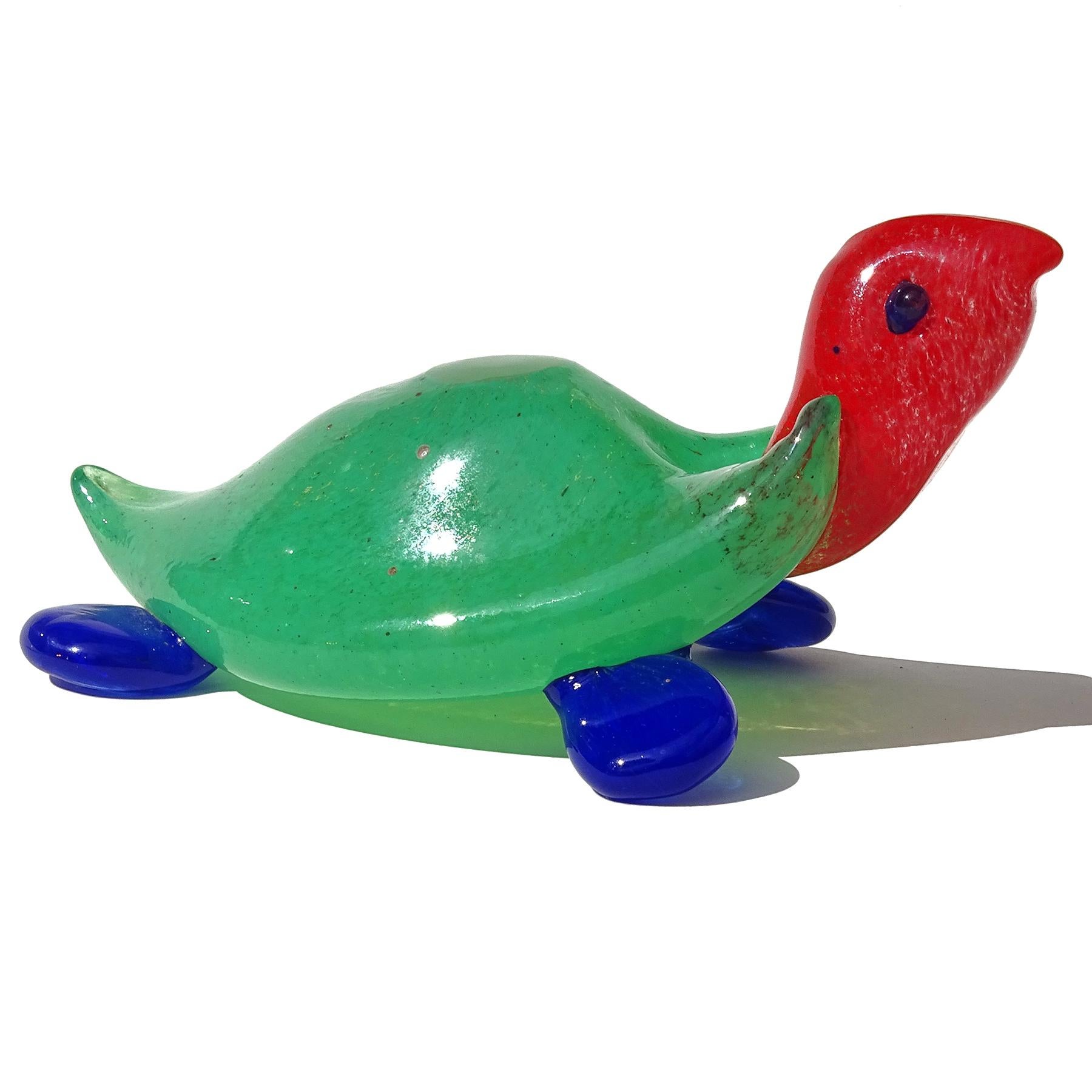 Papierbeschwerer aus italienischem Murano Gambaro Poggi-Kunstglas mit Schildkrötenfigur in Grün, Rot und Blau (Moderne der Mitte des Jahrhunderts) im Angebot