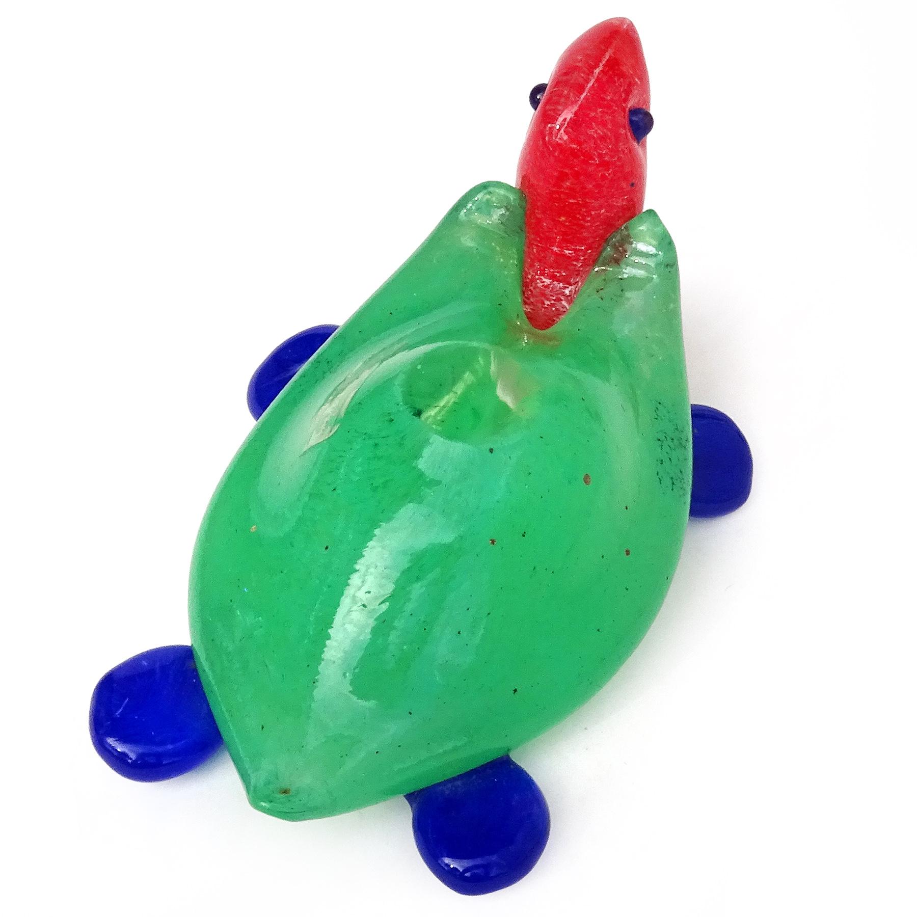 Hand-Crafted Murano Gambaro Poggi Green Red Blue Italian Art Glass Turtle Figure Paperweight For Sale