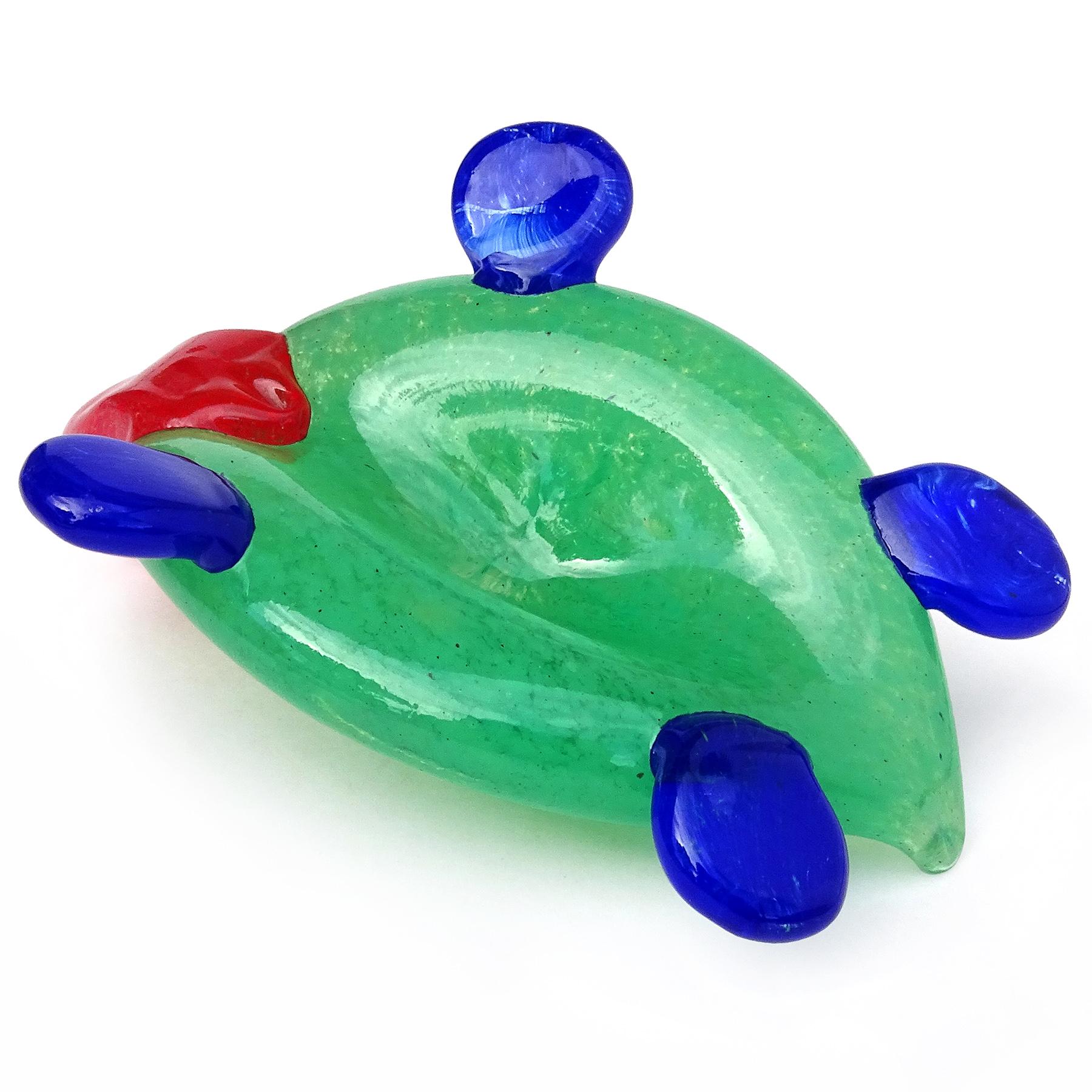 Verre Murano Gambaro Poggi Green Red Blue Italian Art Glass Turtle Figure Paperweight (Presse-papier en forme de tortue) en vente