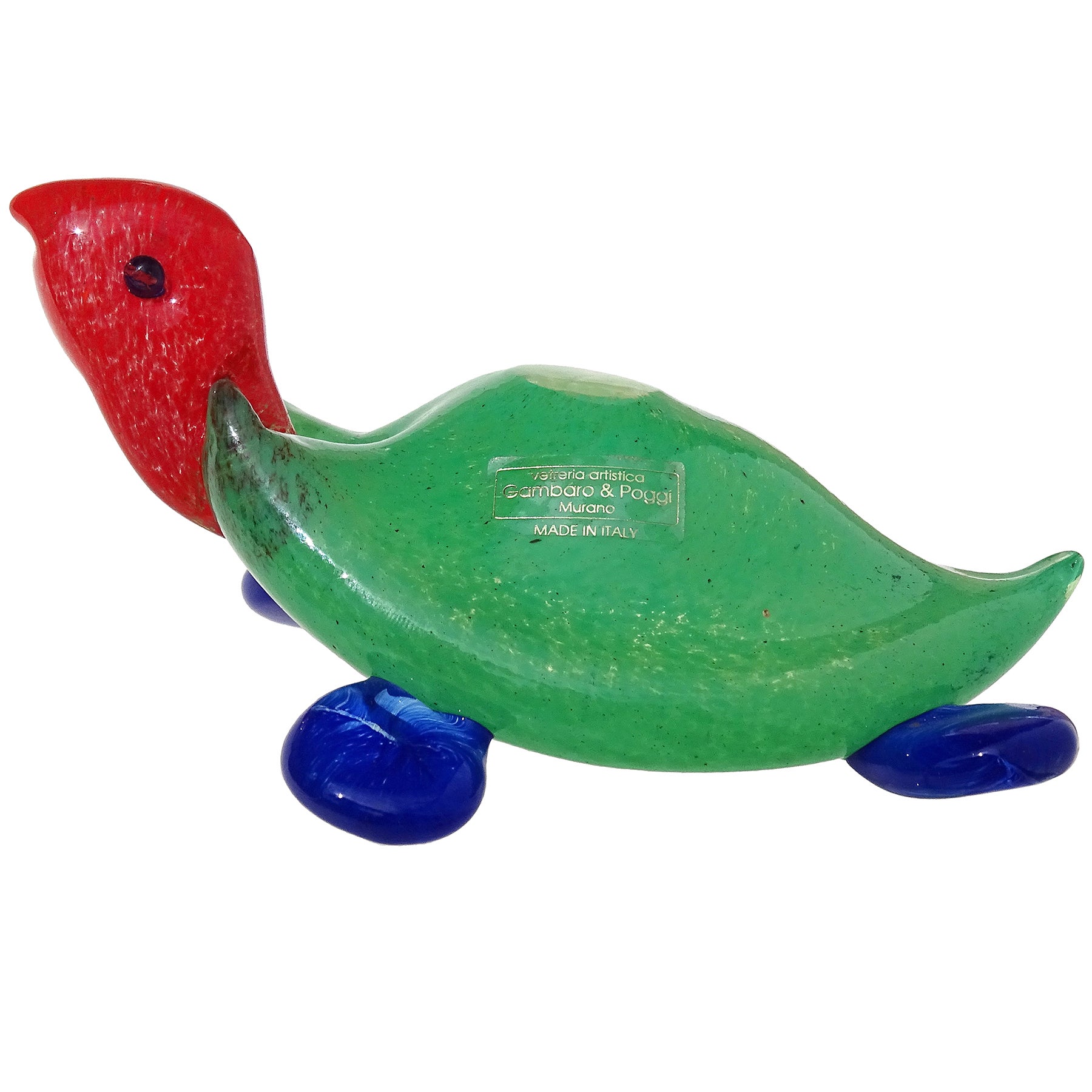 Murano Gambaro Poggi Green Red Blue Italian Art Glass Turtle Figure Paperweight (Presse-papier en forme de tortue) en vente