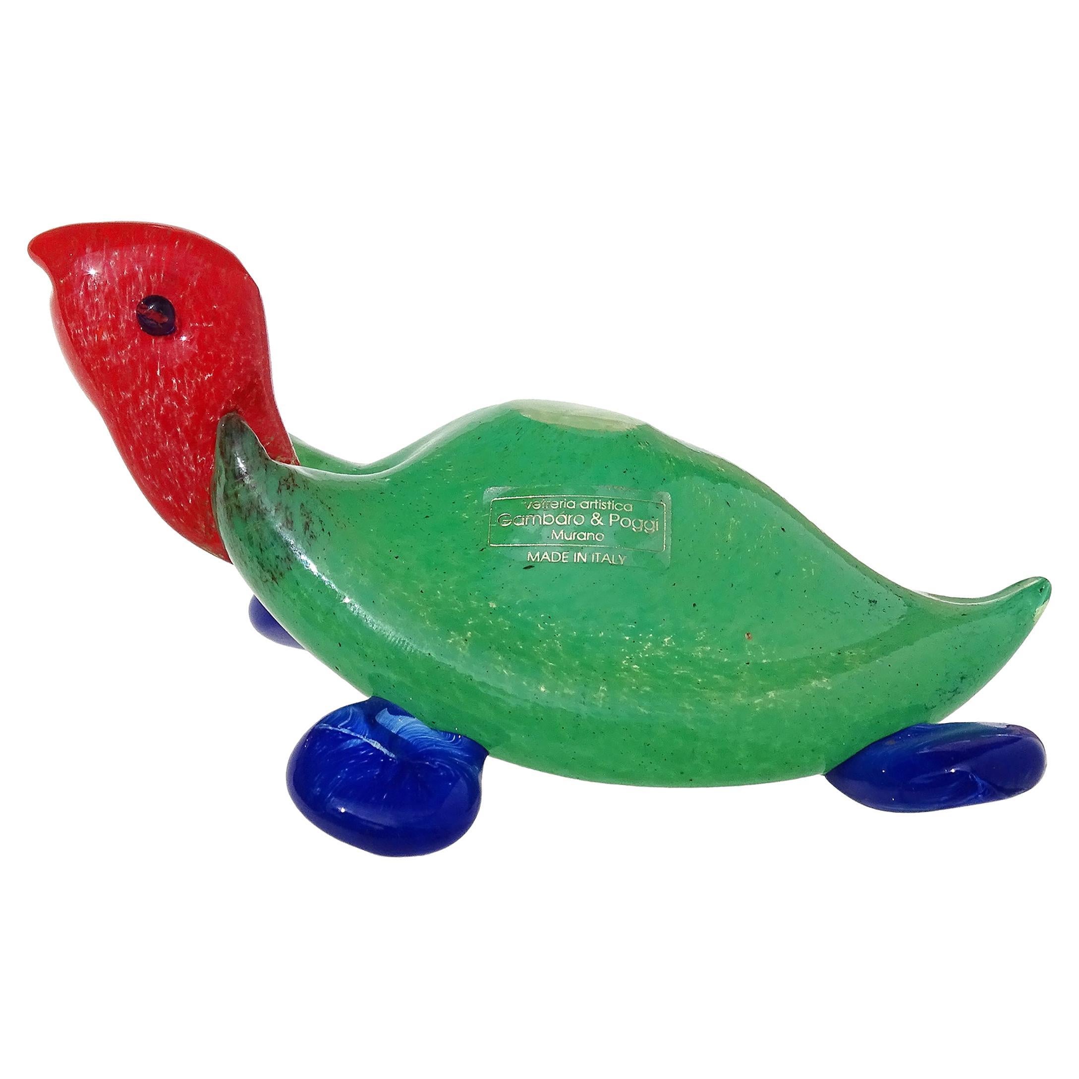 Murano Gambaro Poggi Green Red Blue Italian Art Glass Turtle Figure Paperweight (Presse-papier en forme de tortue)