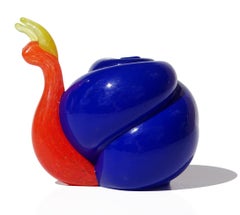 Murano Gambaro Poggi Orange Blue Italian Art Glass Snail Figurine Paperweight