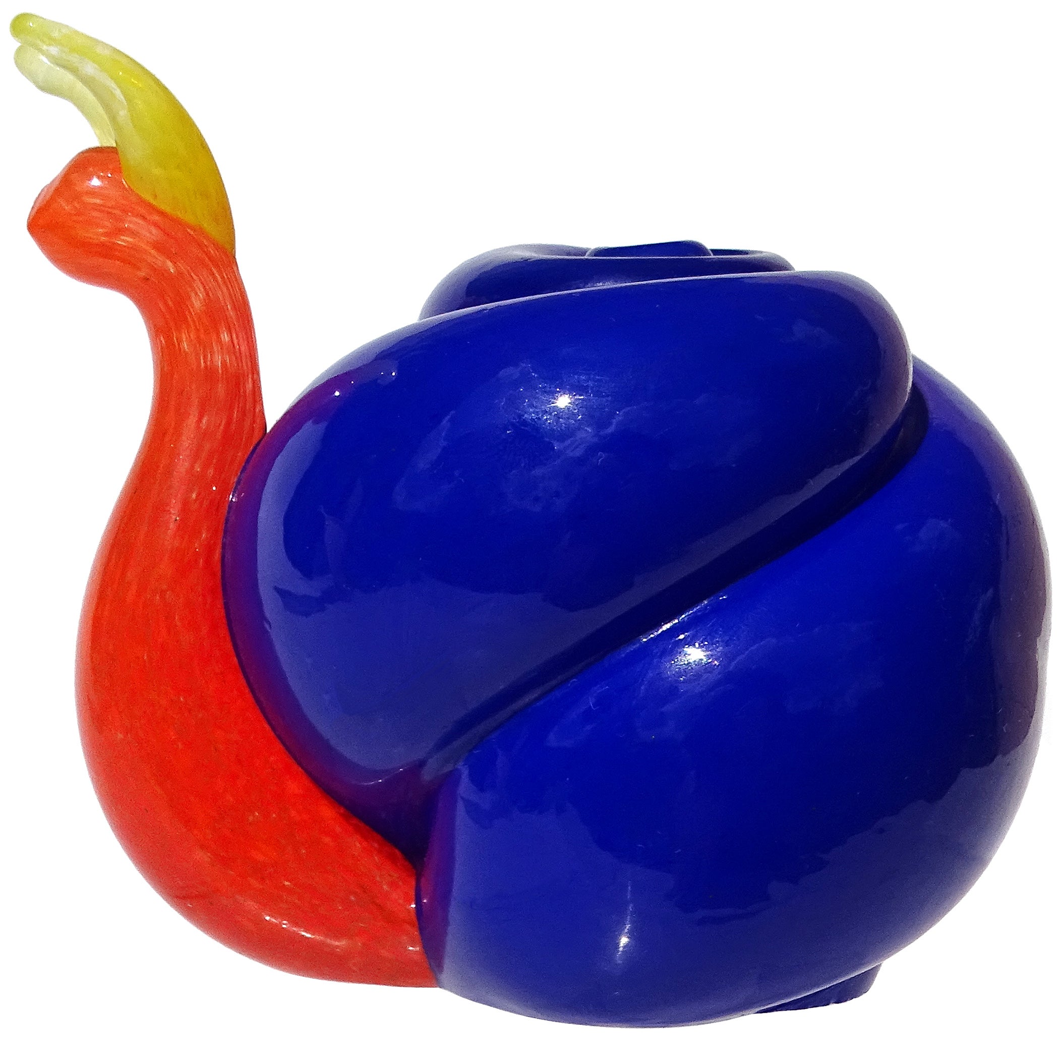 Murano Gambaro Poggi Orange Blue Italian Art Glass Snail Figurine Paperweight