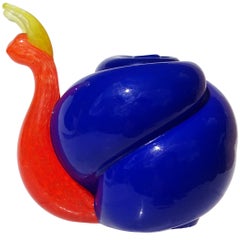 Murano Gambaro Poggi Orange Blue Italian Art Glass Snail Figurine Paperweight