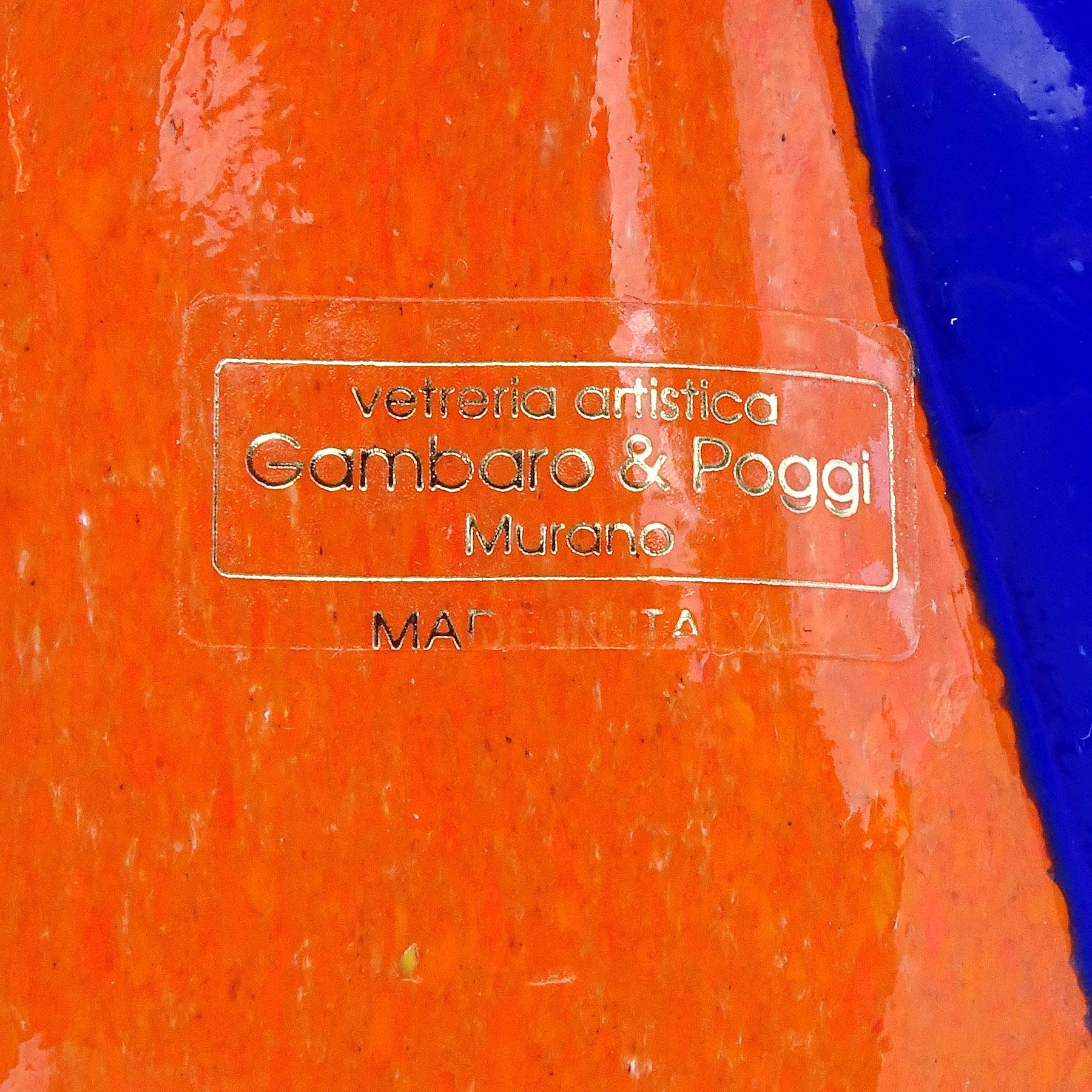 Sculpture de cheval en verre d'art italien de Murano Gambaro Poggi orange, bleu et jaune Bon état - En vente à Kissimmee, FL