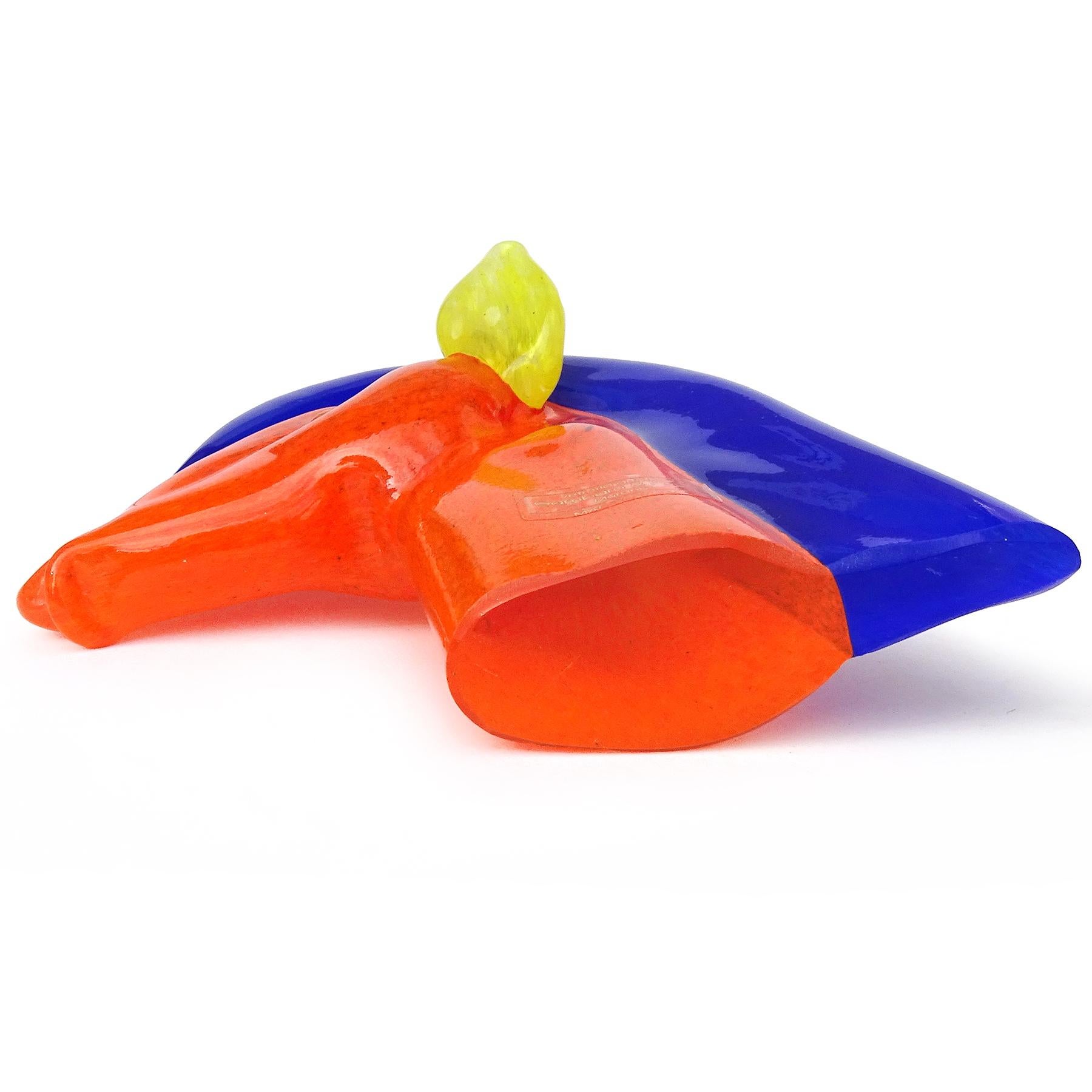 20ième siècle Sculpture de cheval en verre d'art italien de Murano Gambaro Poggi orange, bleu et jaune en vente