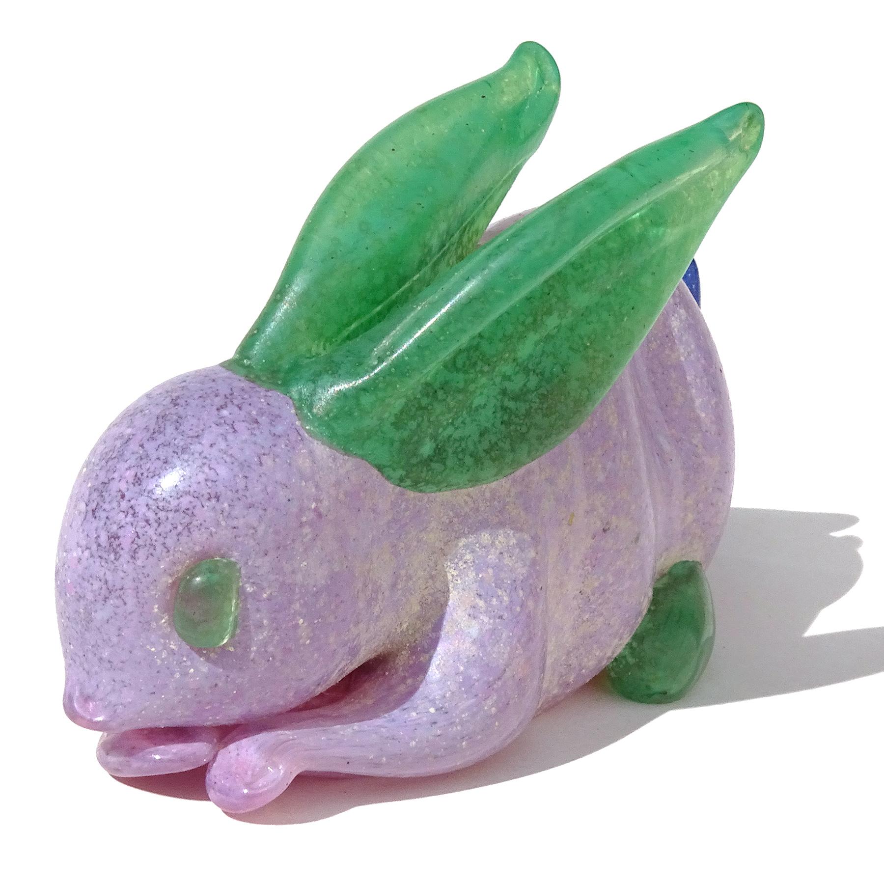 Mid-Century Modern Murano Gambaro Poggi Purple Scavo Italian Art Glass Rabbit Figurine Paperweight For Sale
