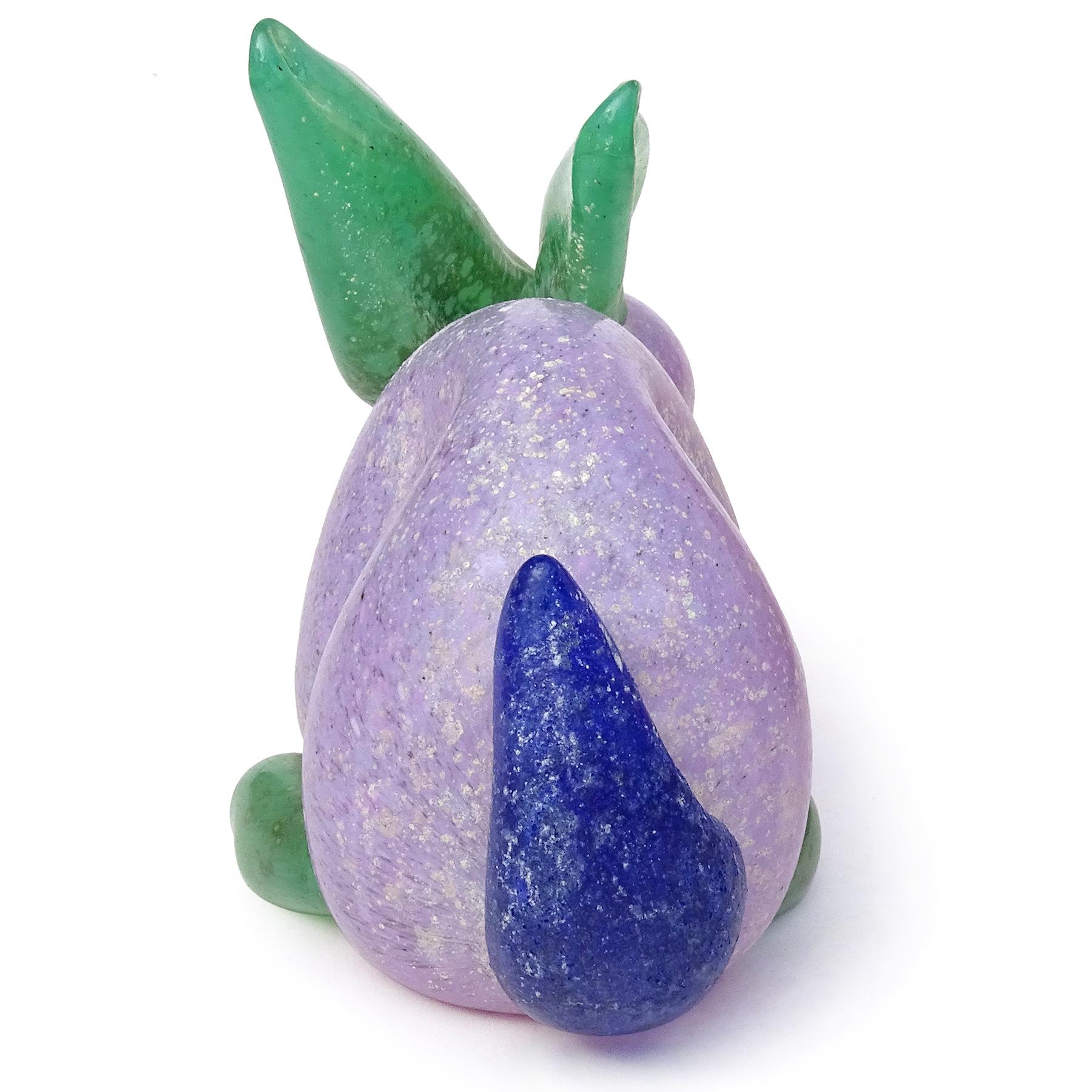 20th Century Murano Gambaro Poggi Purple Scavo Italian Art Glass Rabbit Figurine Paperweight For Sale