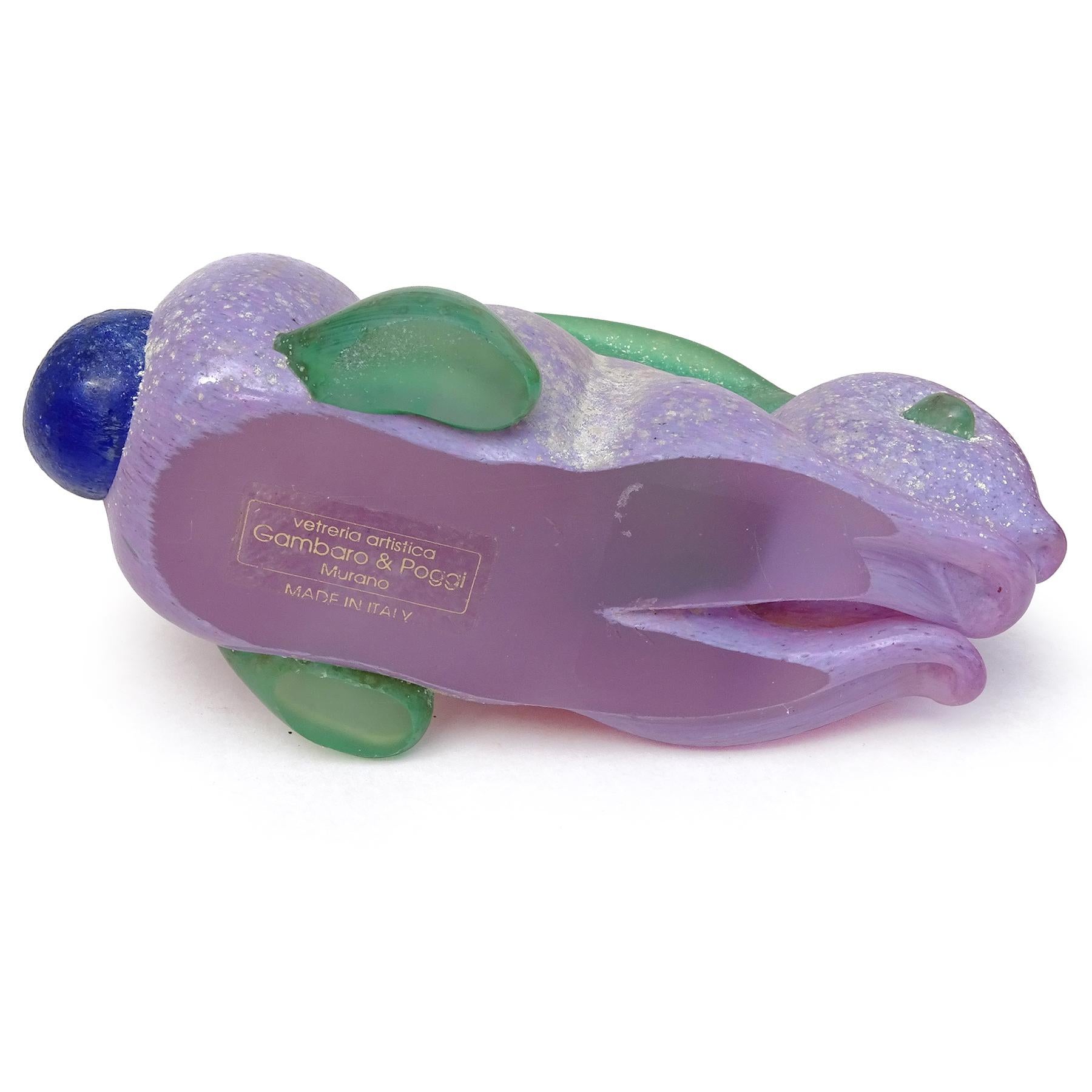 Murano Gambaro Poggi Purple Scavo Italian Art Glass Rabbit Figurine Paperweight For Sale 2