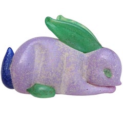 Murano Gambaro Poggi Purple Scavo Italian Art Glass Rabbit Figurine Paperweight