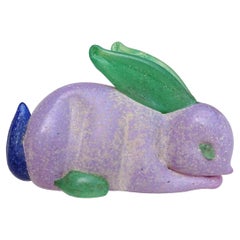 Murano Gambaro Poggi Purple Scavo Italian Art Glass Rabbit Figurine Paperweight