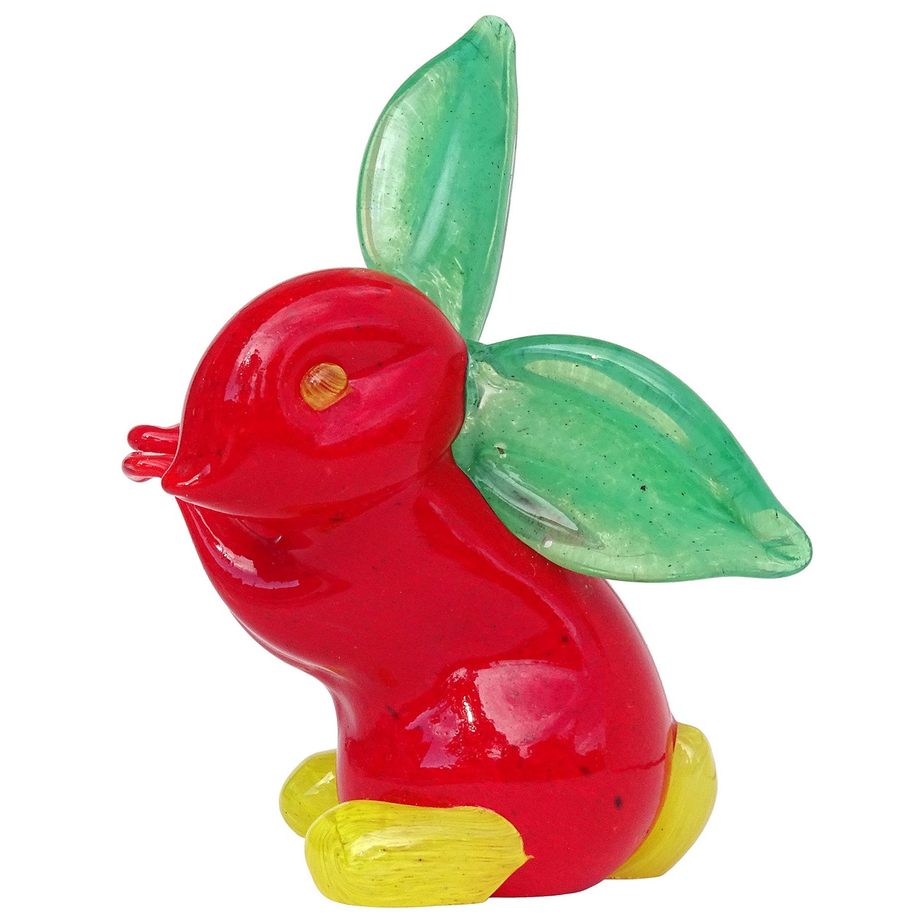 Sculpture de lapin italienne en verre de Murano Gambaro Poggi rouge vert jaune