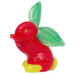 Murano Gambaro Poggi Red Green Yellow Italian Art Glass Rabbit Figure Sculpture
