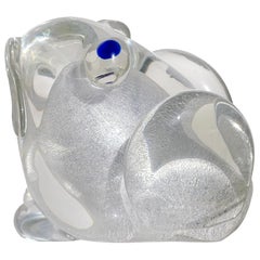 Murano Gambaro Poggi Silver Flecks Italian Art Glass Frog Sculpture Paperweight