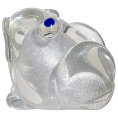 Vintage Murano Gambaro Poggi Silver Flecks Italian Art Glass Frog Sculpture Paperweight