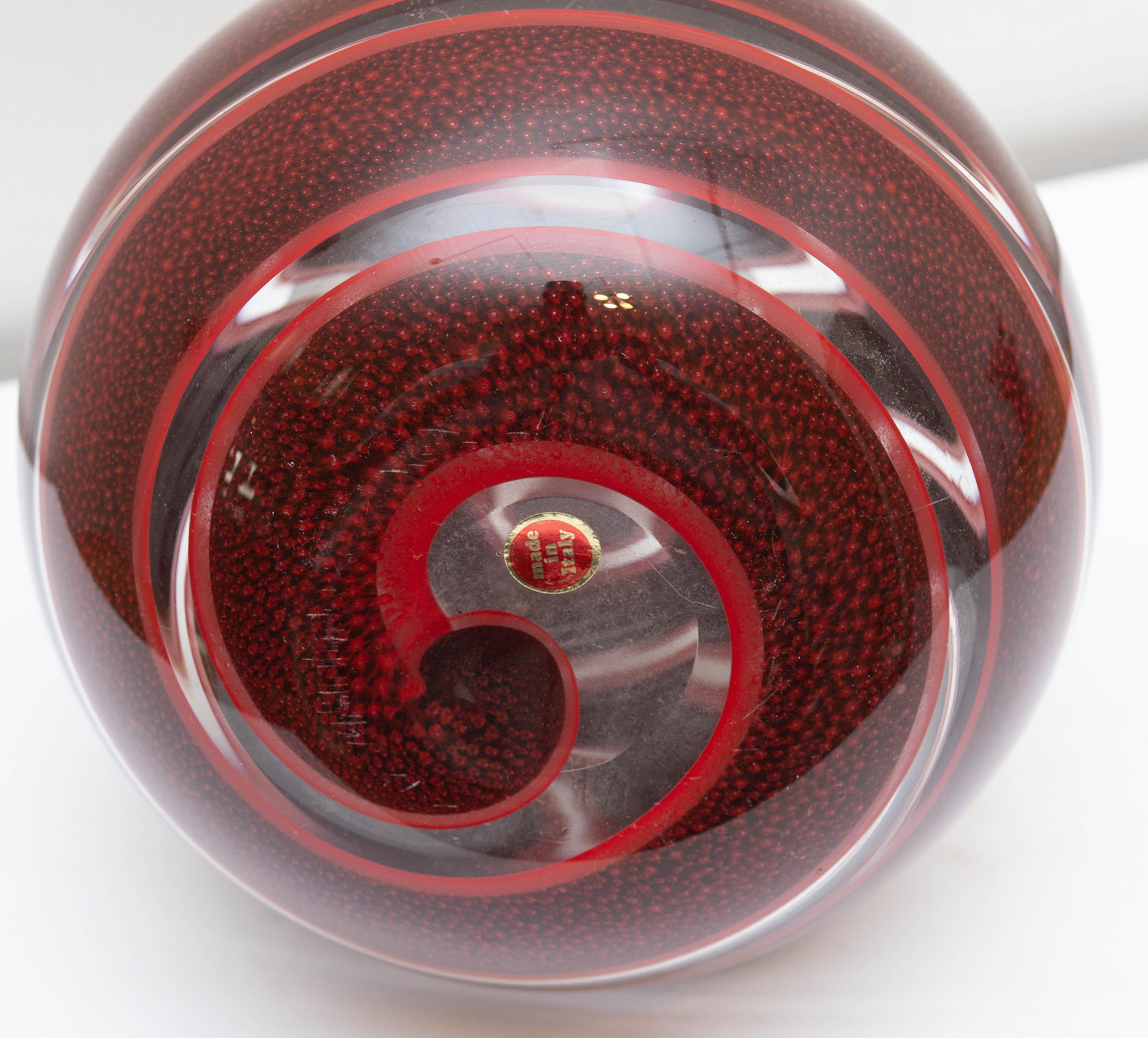 Italian Murano Garnet Red Swirl Vase For Sale