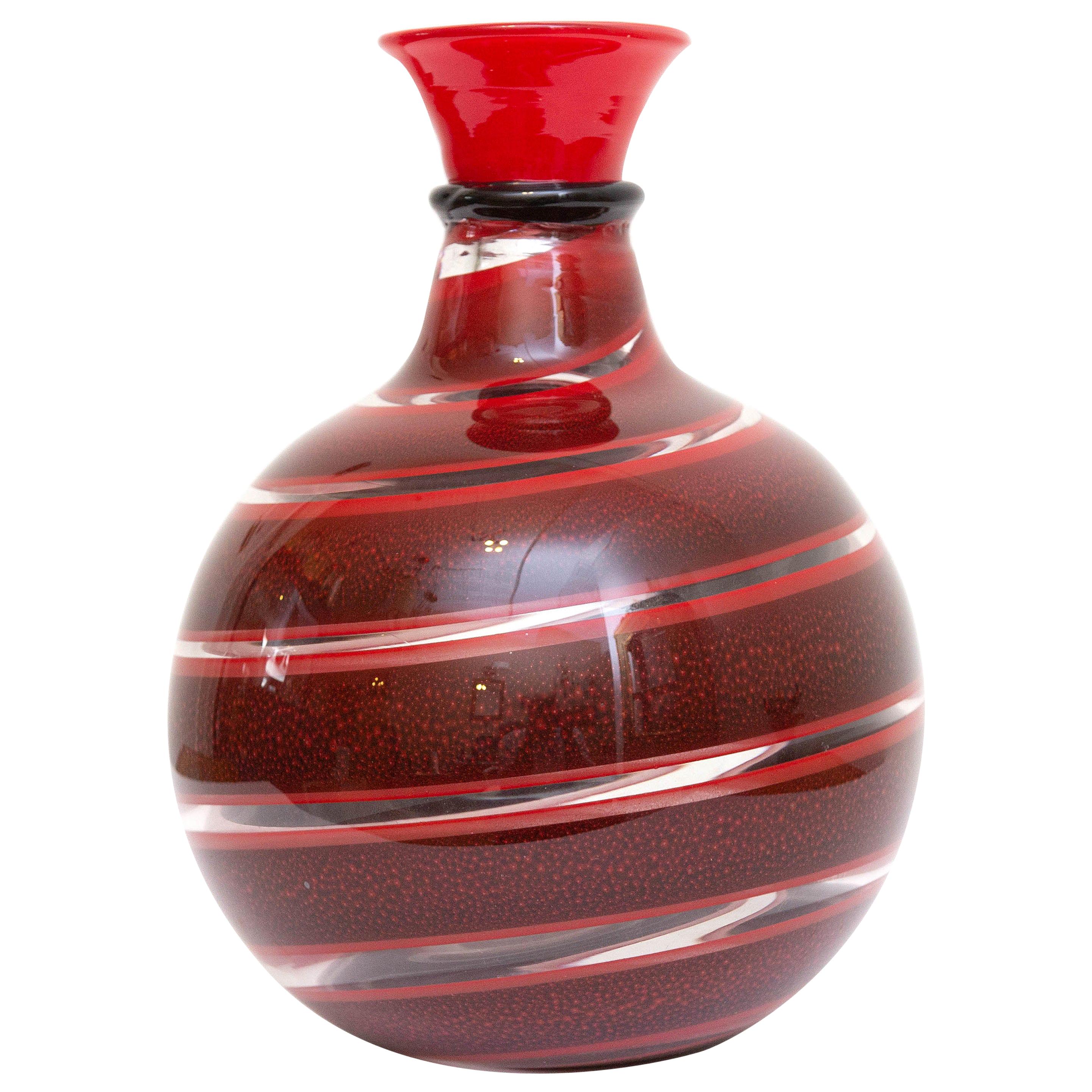 Murano Garnet Red Swirl Vase