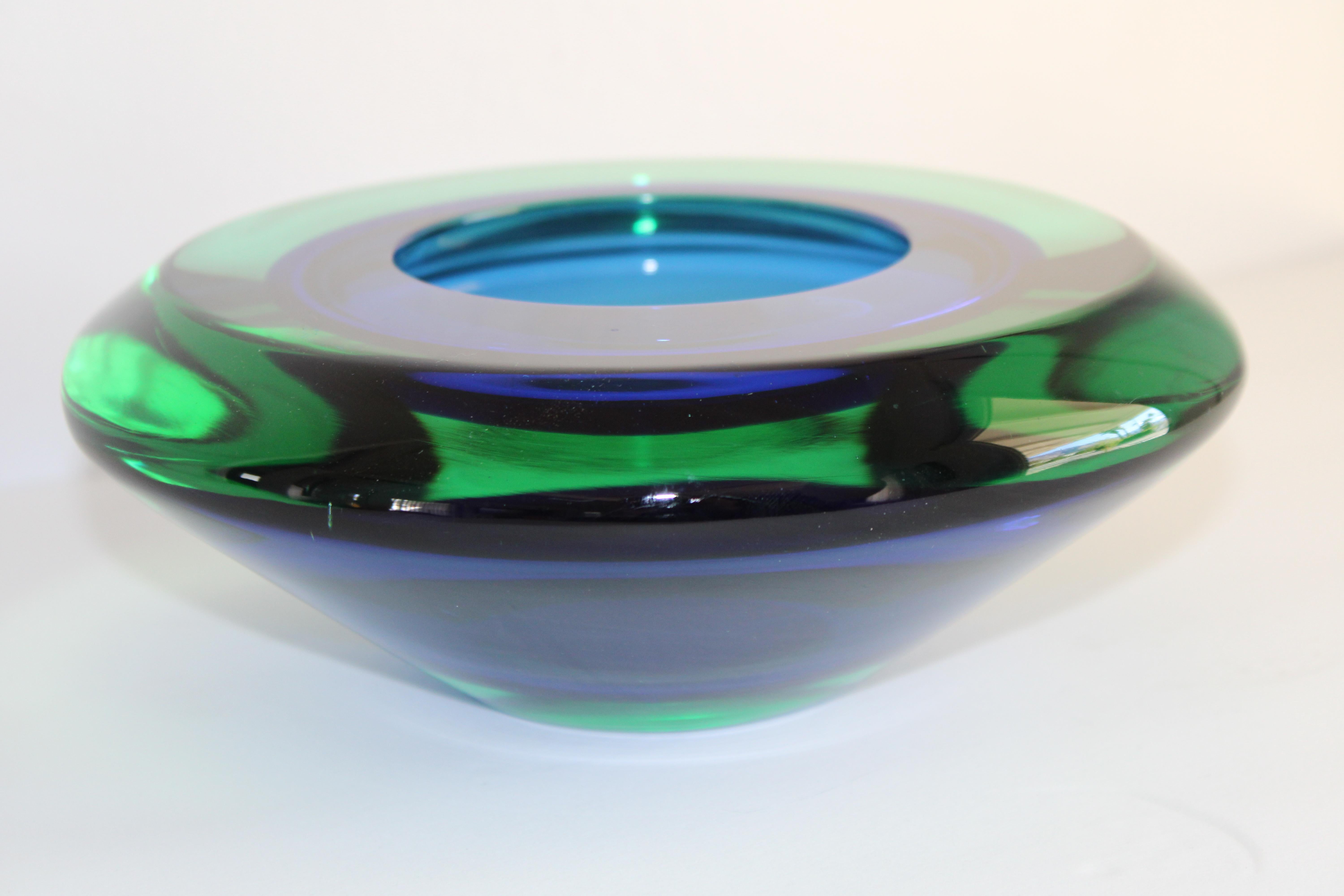Murano geode bowl by Cenedese. Vibrant colors of blue and green. Bowl measures 3