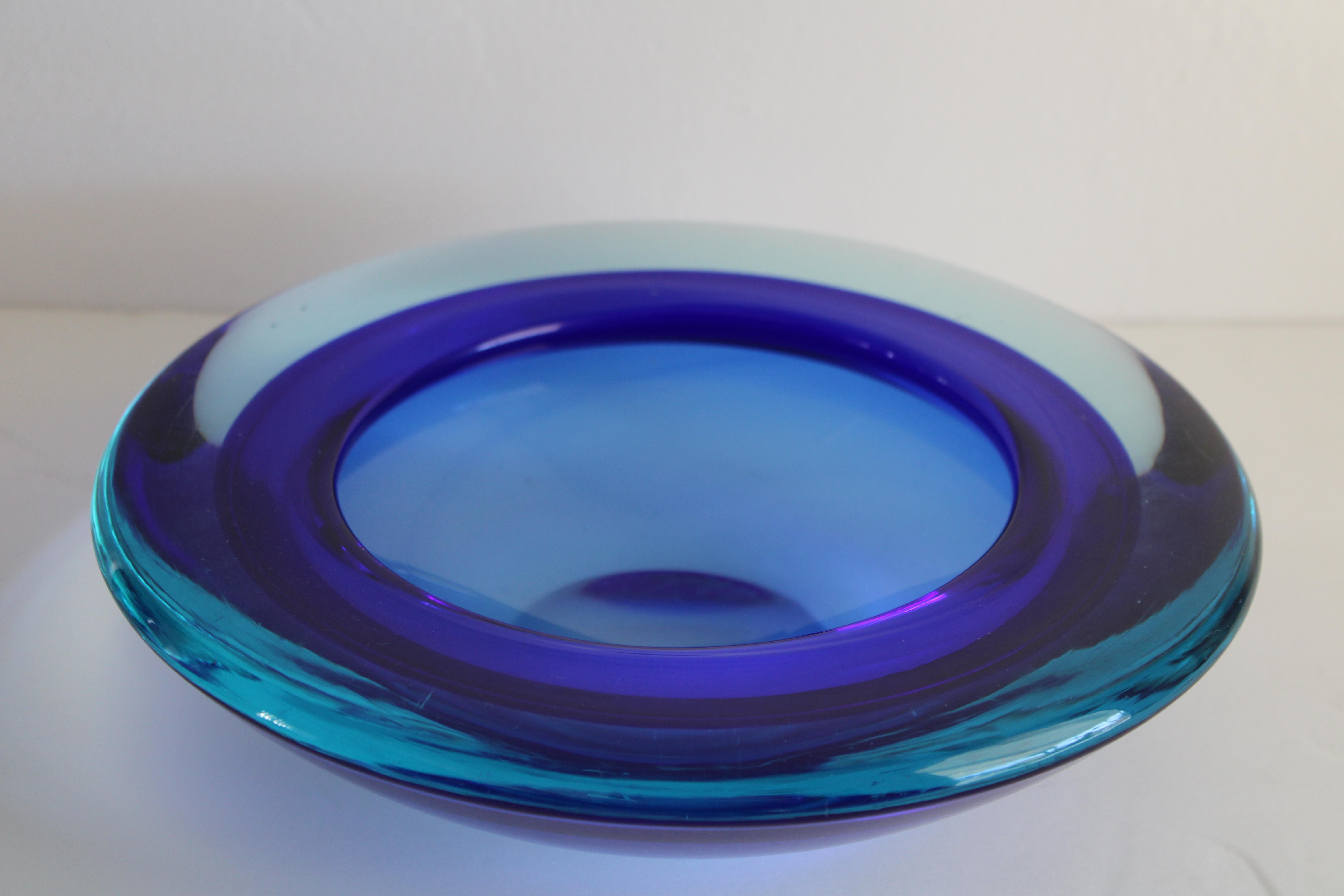 Murano geode bowl by Cenedese. Vibrant smoke color with dark blues. Bowl measures 2.75