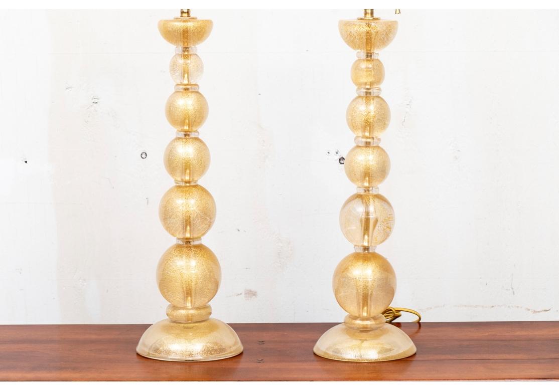 Mid-Century moderno Murano Gilt Glass Bubble Table Lamps - Pair #1 in vendita