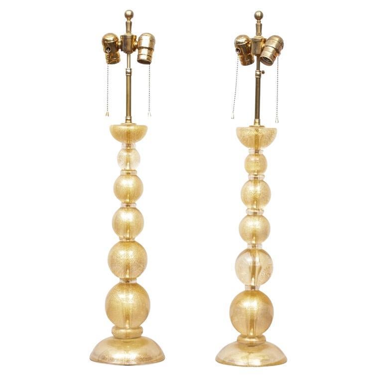 Murano Gilt Glass Bubble Table Lamps - Pair #1