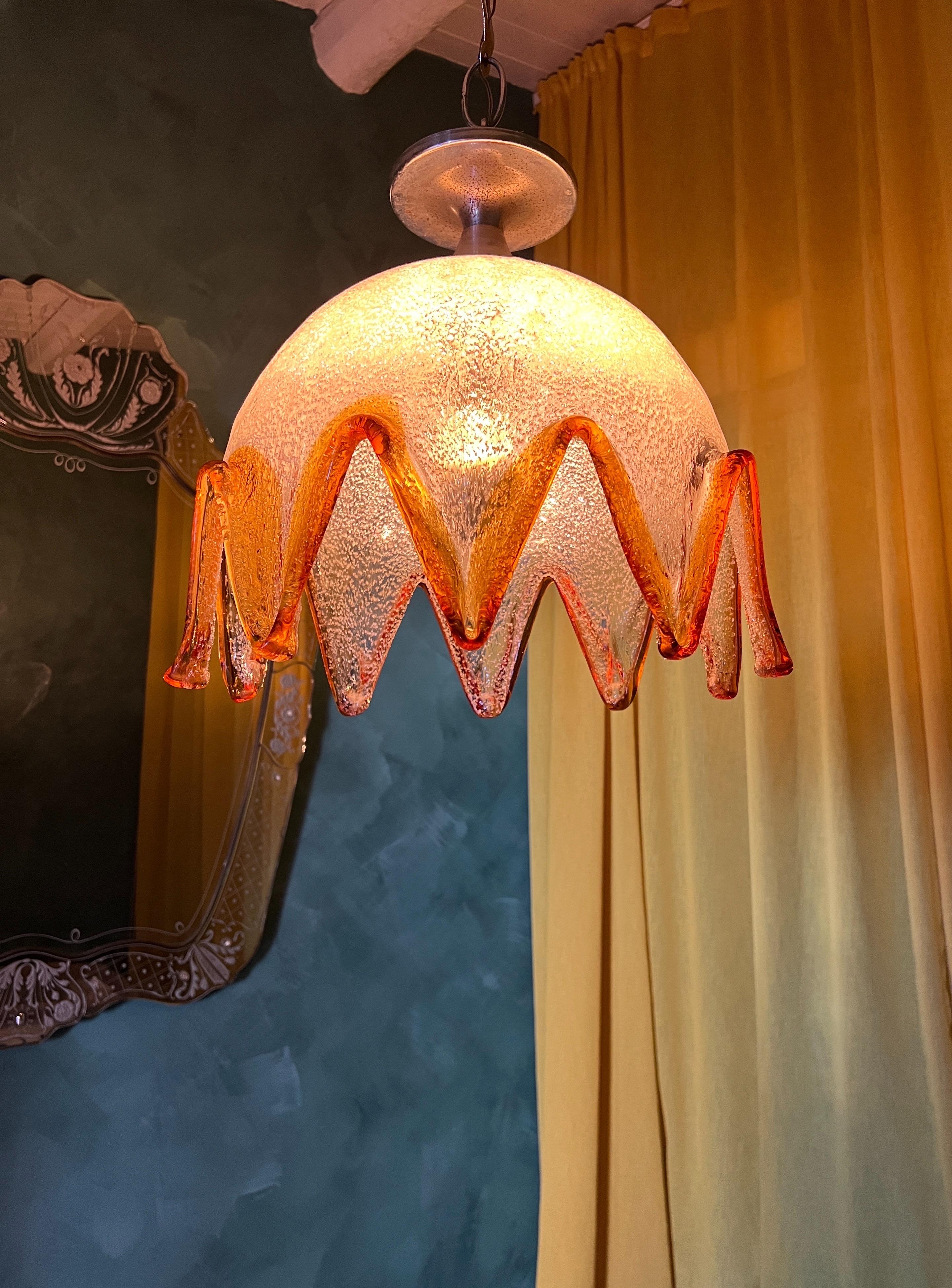 Métal Lampe à suspension en verre de Murano par Mazzega Murano 1970 Italie en vente