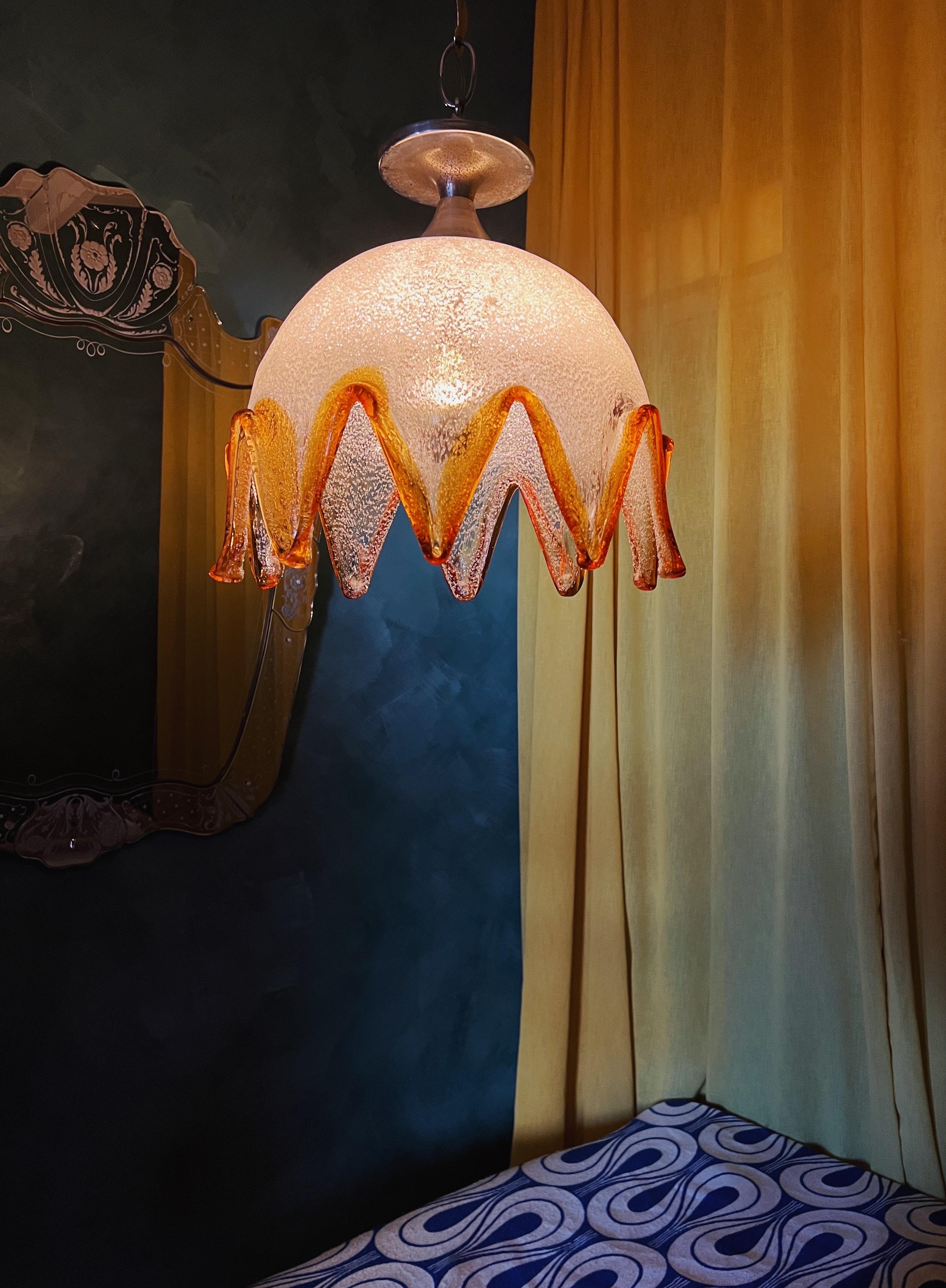 Lampe à suspension en verre de Murano par Mazzega Murano 1970 Italie en vente 2