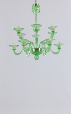 Murano Glass 12-Light Apple Green Tiered Chandelier, Italy, 2026, In Stock