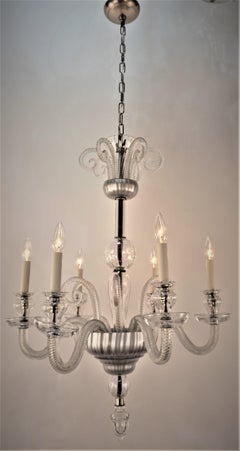 Murano Glass 1930s Clear Glass Chandelier