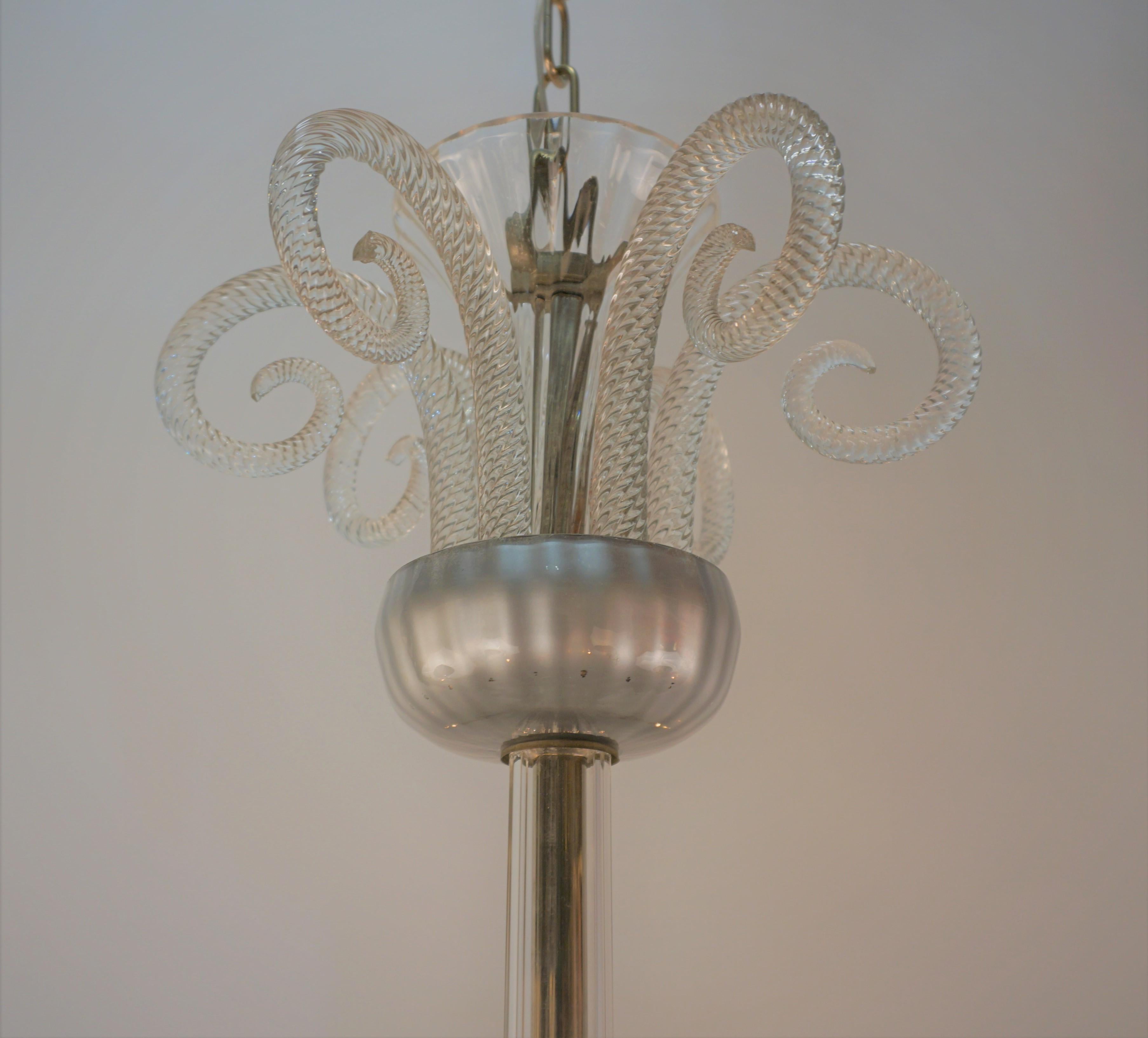 Mid-20th Century Murano Glass 1930s Clear Glass Chandelier For Sale
