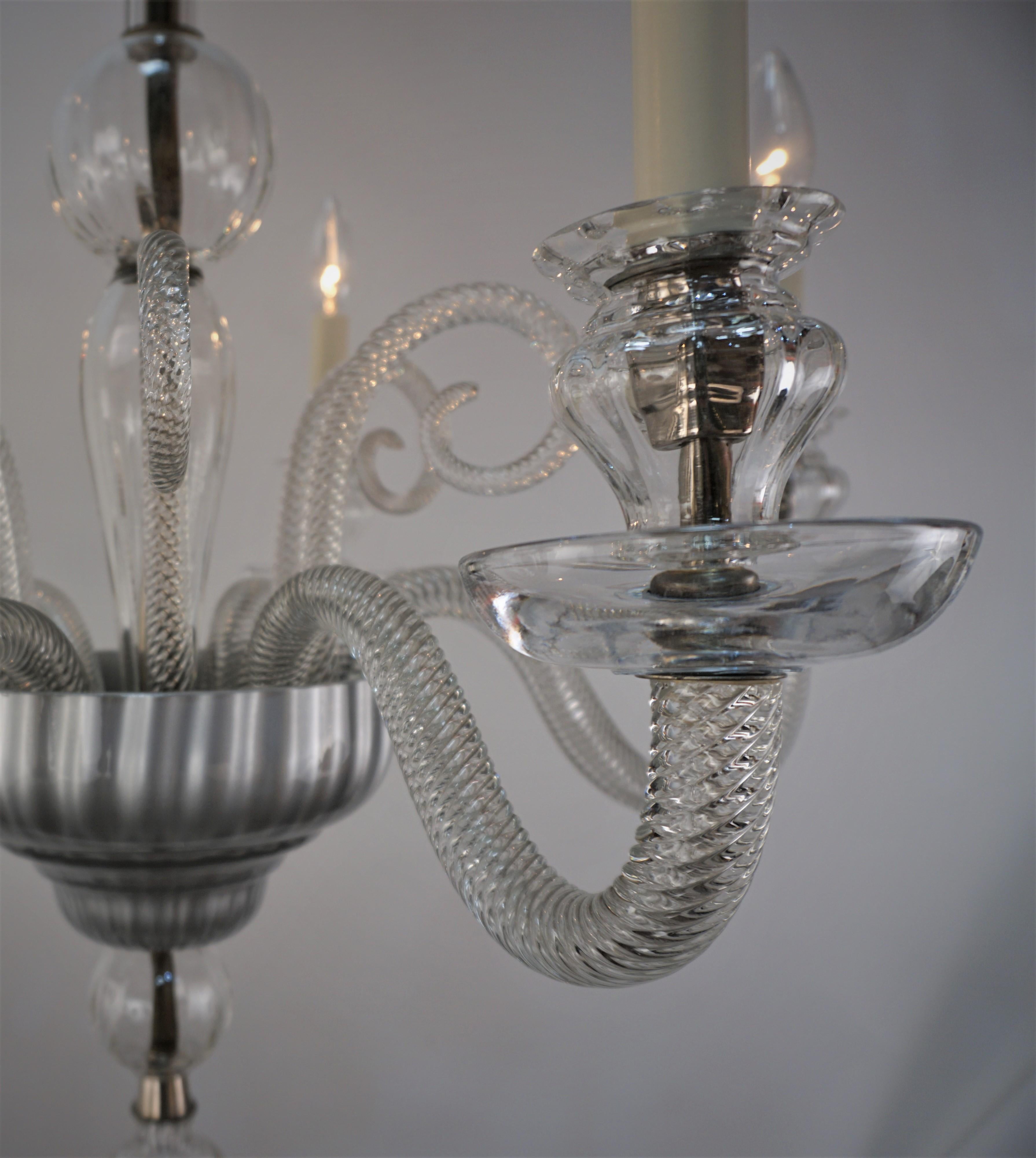 Blown Glass Murano Glass 1930s Clear Glass Chandelier For Sale