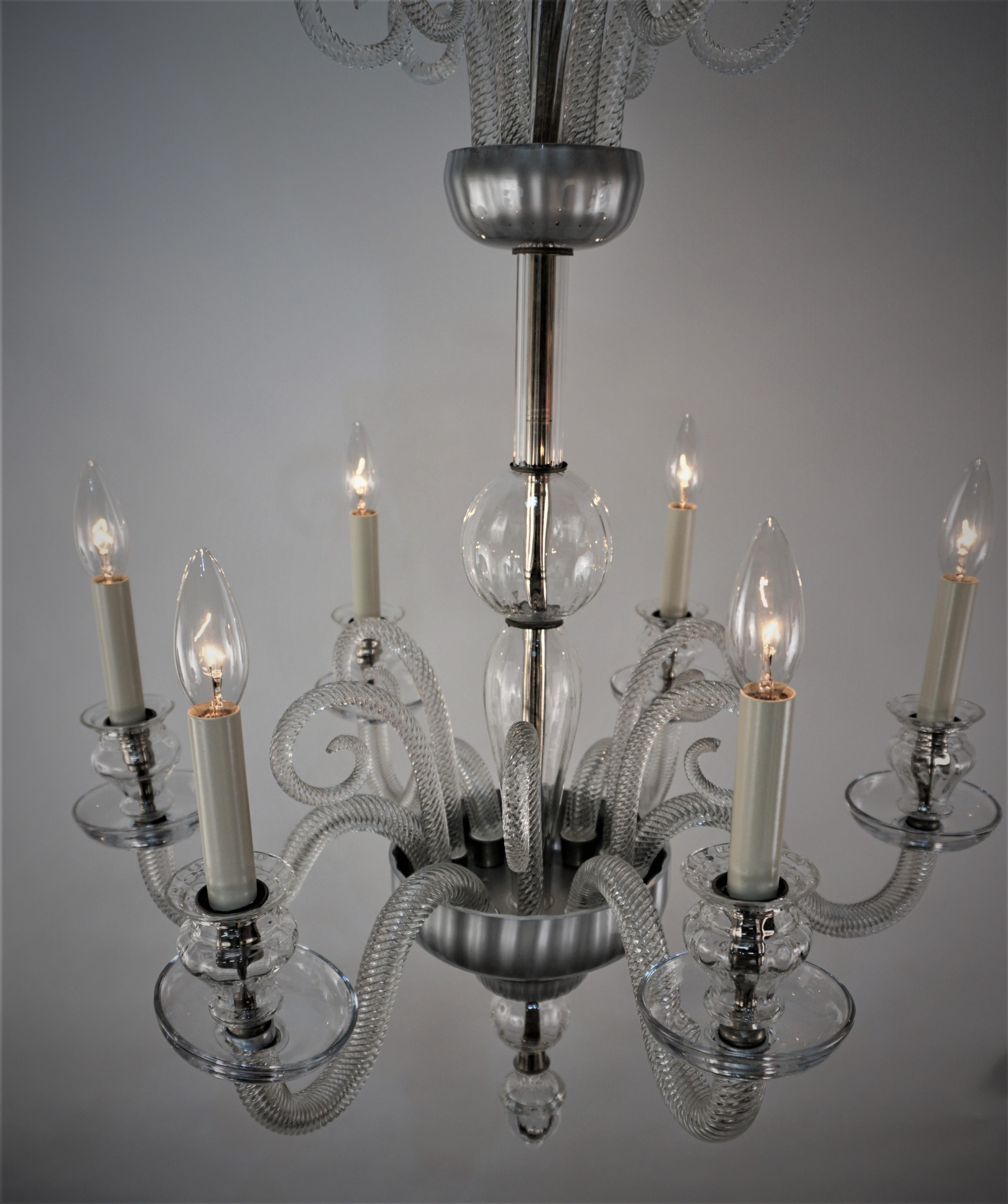 Lustre en verre de Murano des années 1930 en verre transparent. en vente 1
