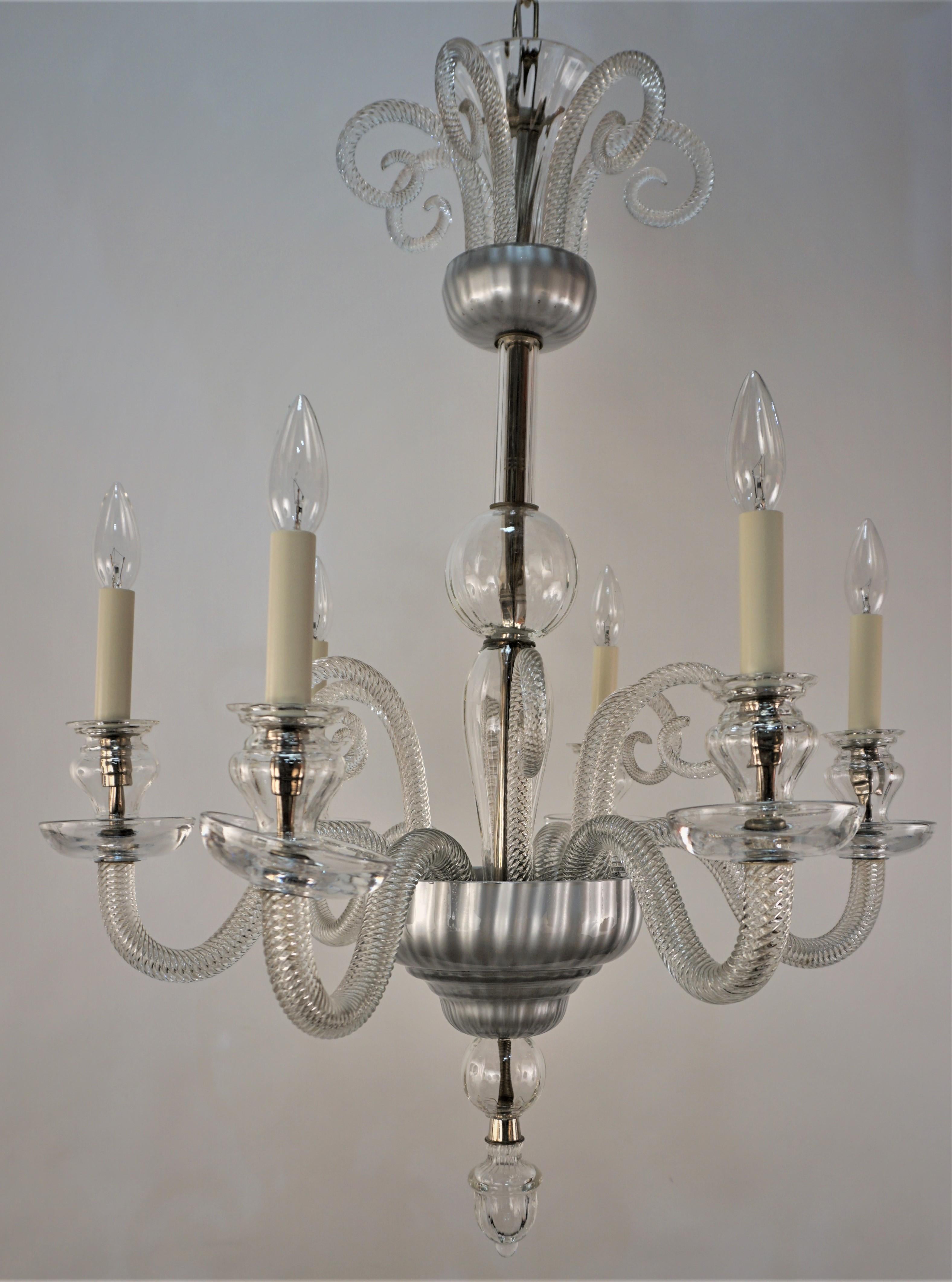 Murano Glass 1930s Clear Glass Chandelier For Sale 3