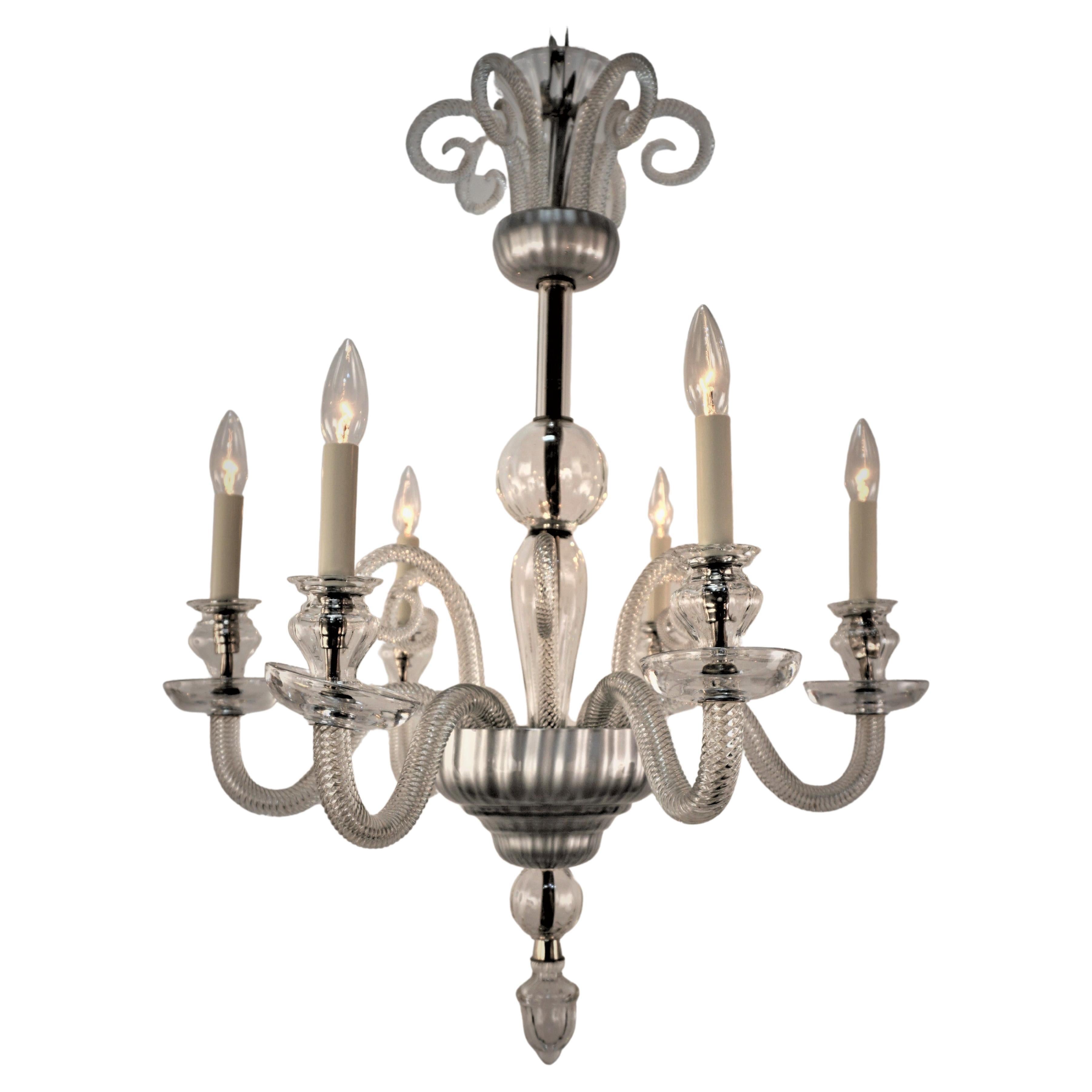 Murano Glass 1930s Clear Glass Chandelier For Sale