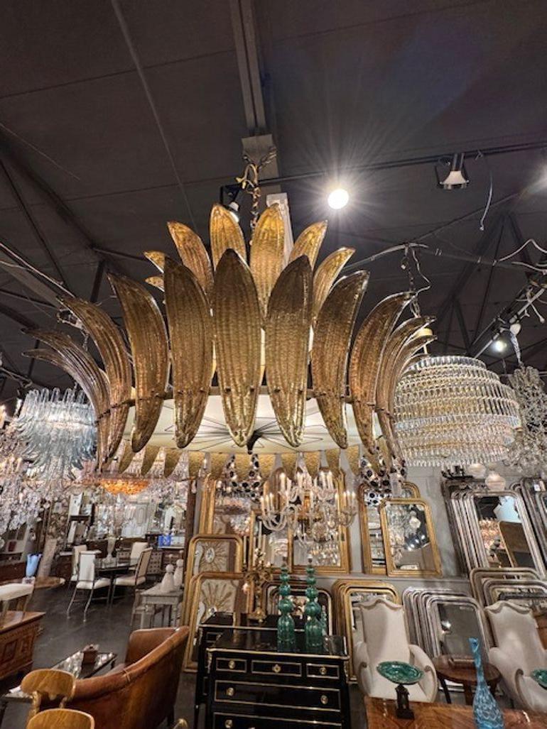 Murano Glas 2-Tier Palm Leaf Kronleuchter im Angebot 1