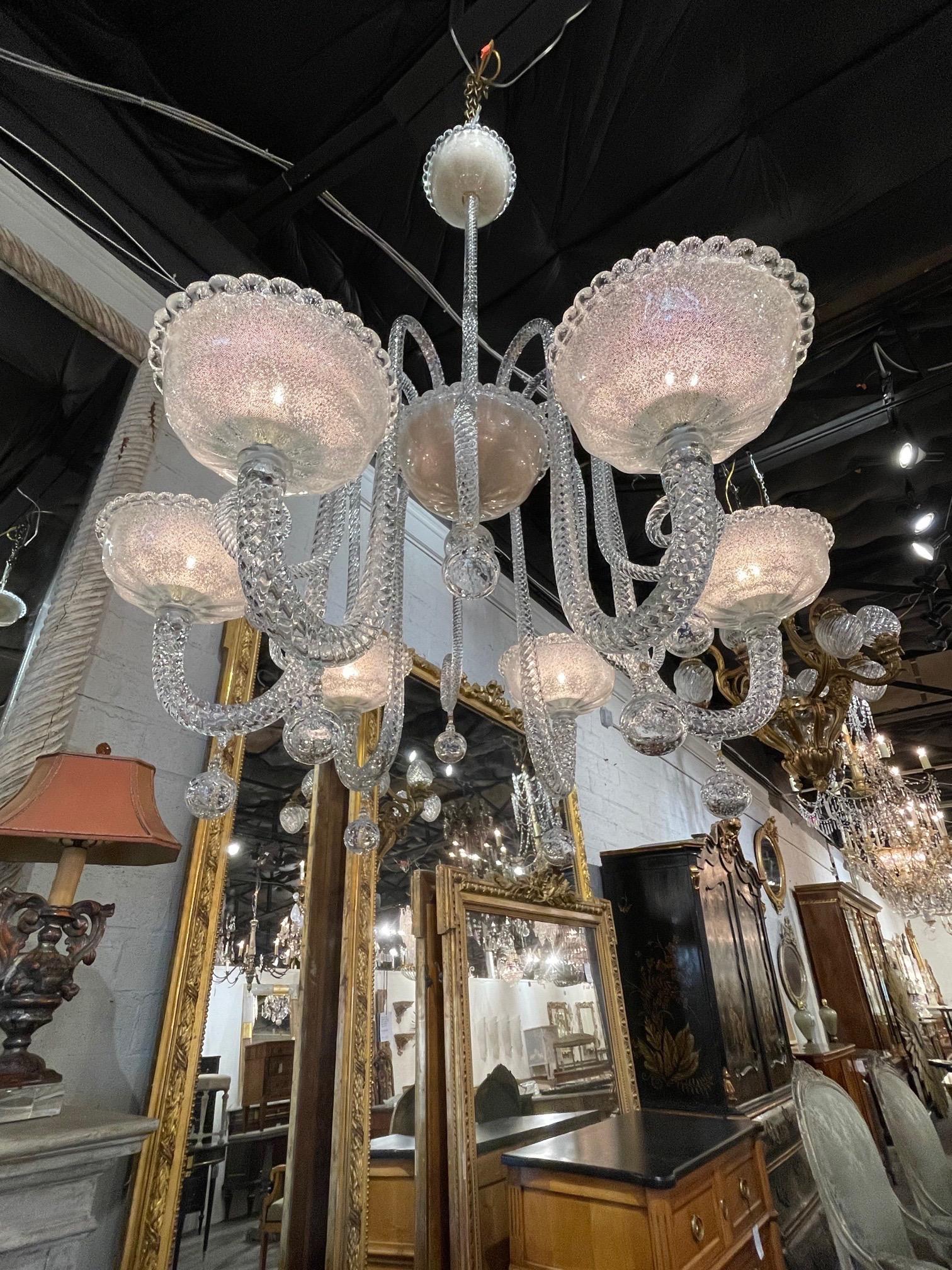 Contemporary Murano Glass 6 Arm Chandelier For Sale