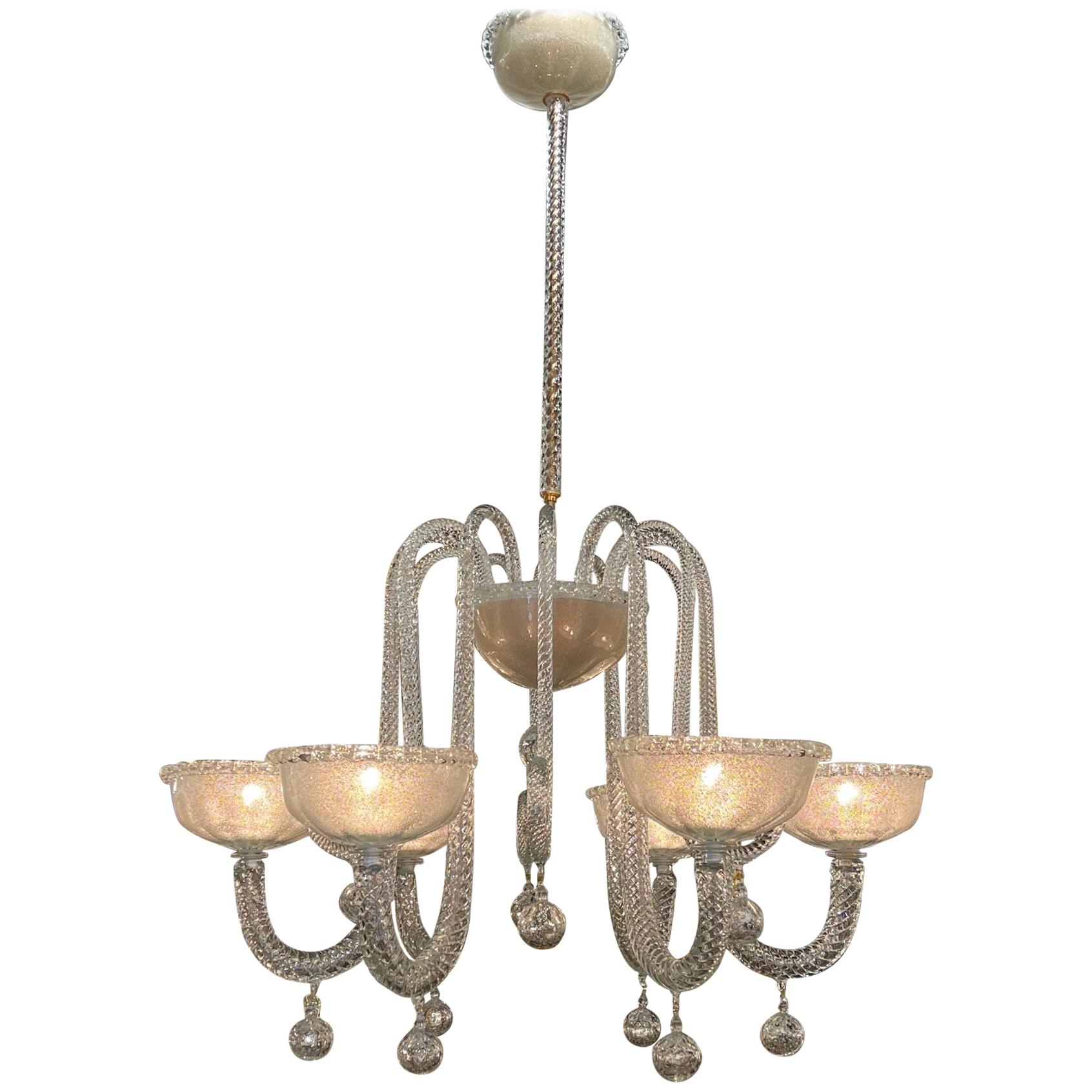 Murano Glass 6 Arm Chandelier For Sale