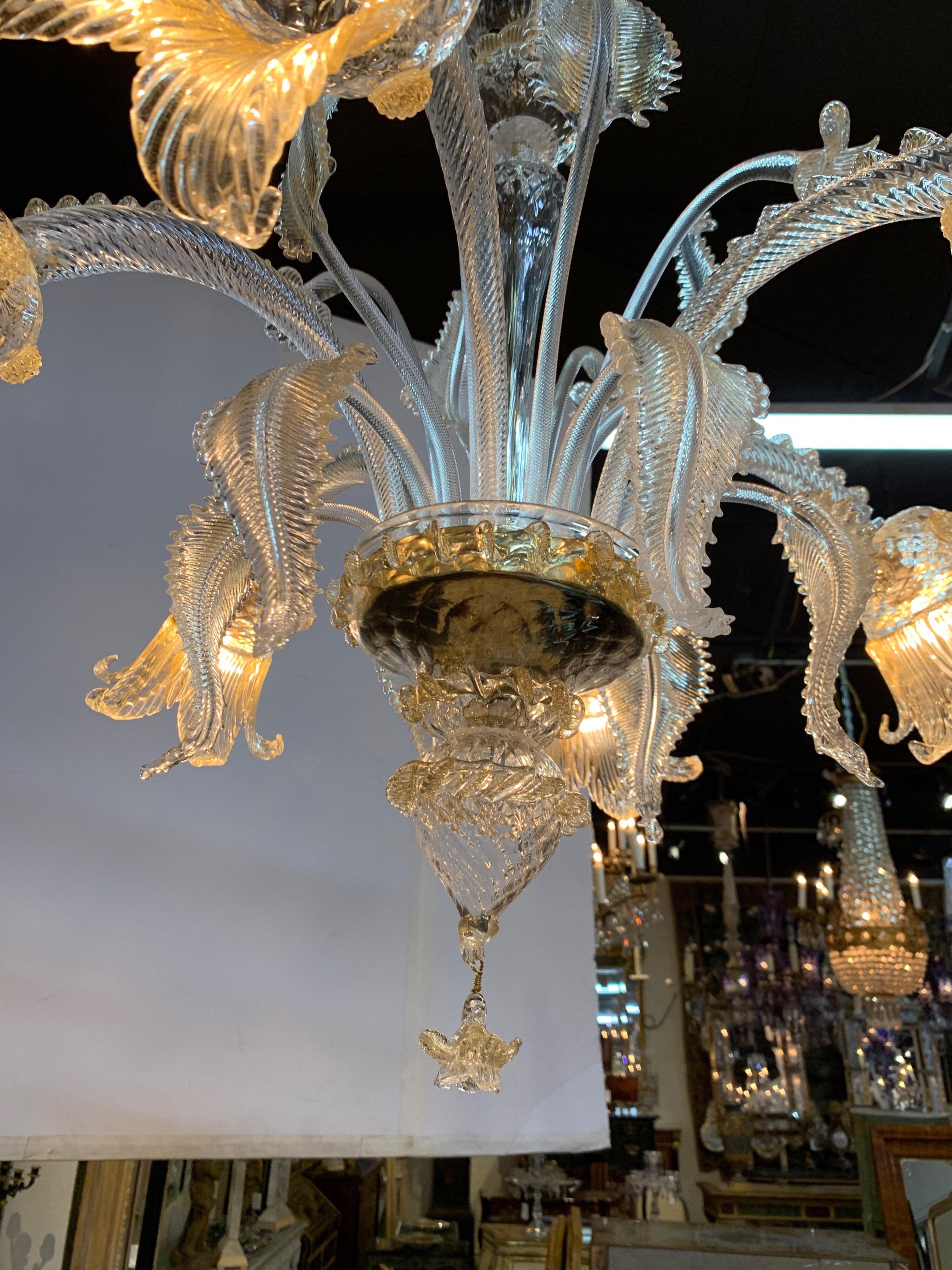 Murano Glass 6-Light Chandelier In Fair Condition In Dallas, TX