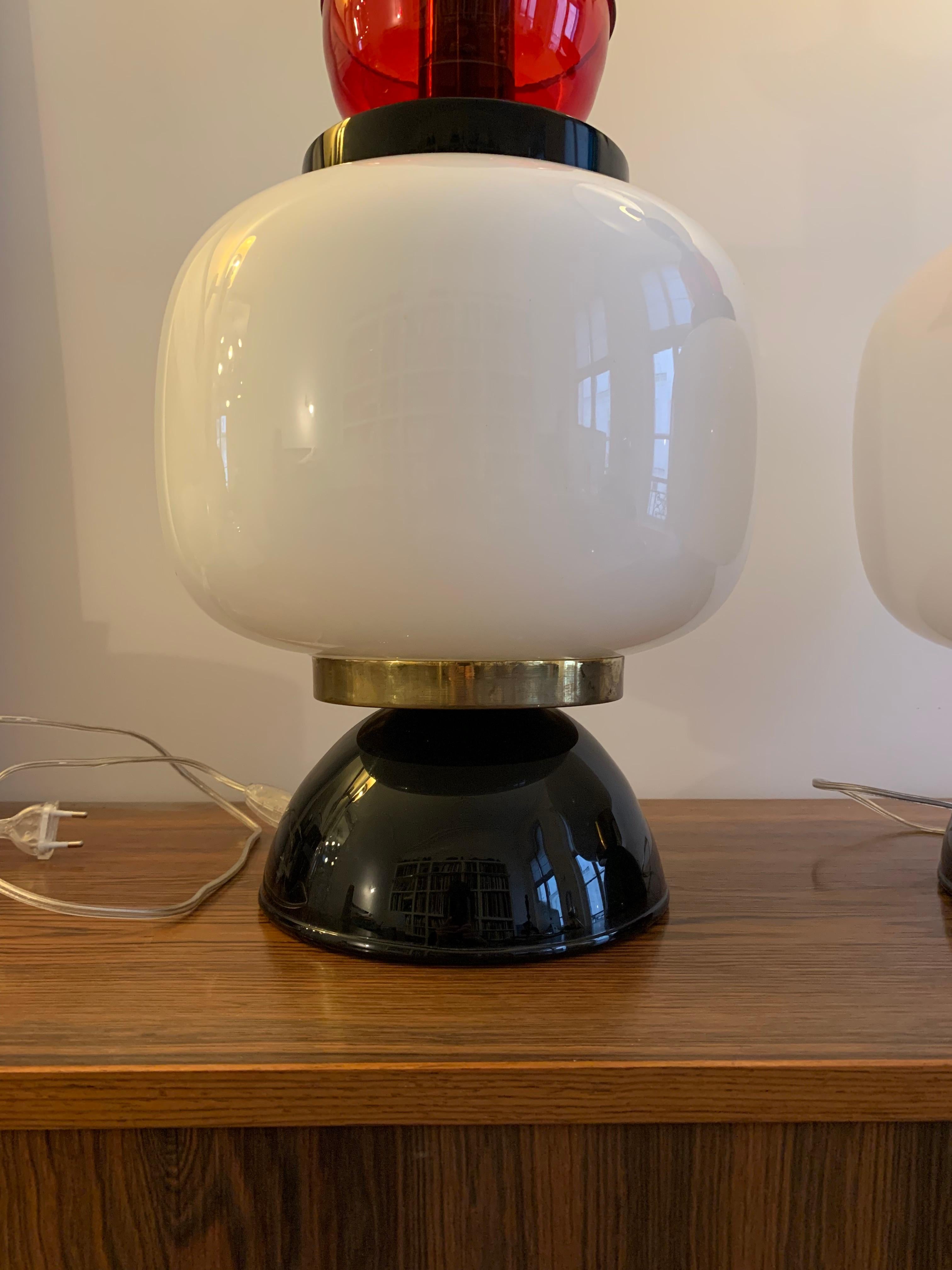 Pair of Table Lamps  Ettore Sottsass Style in glass Italy Murano 1970 For Sale 3
