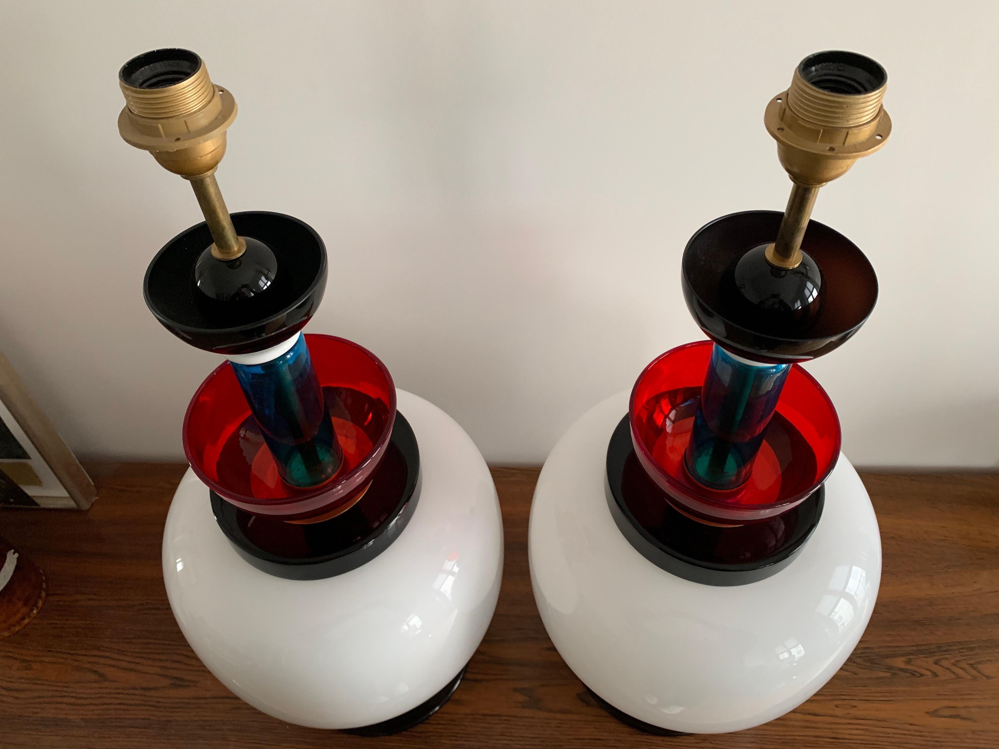 Pair of Table Lamps  Ettore Sottsass Style in glass Italy Murano 1970 For Sale 6