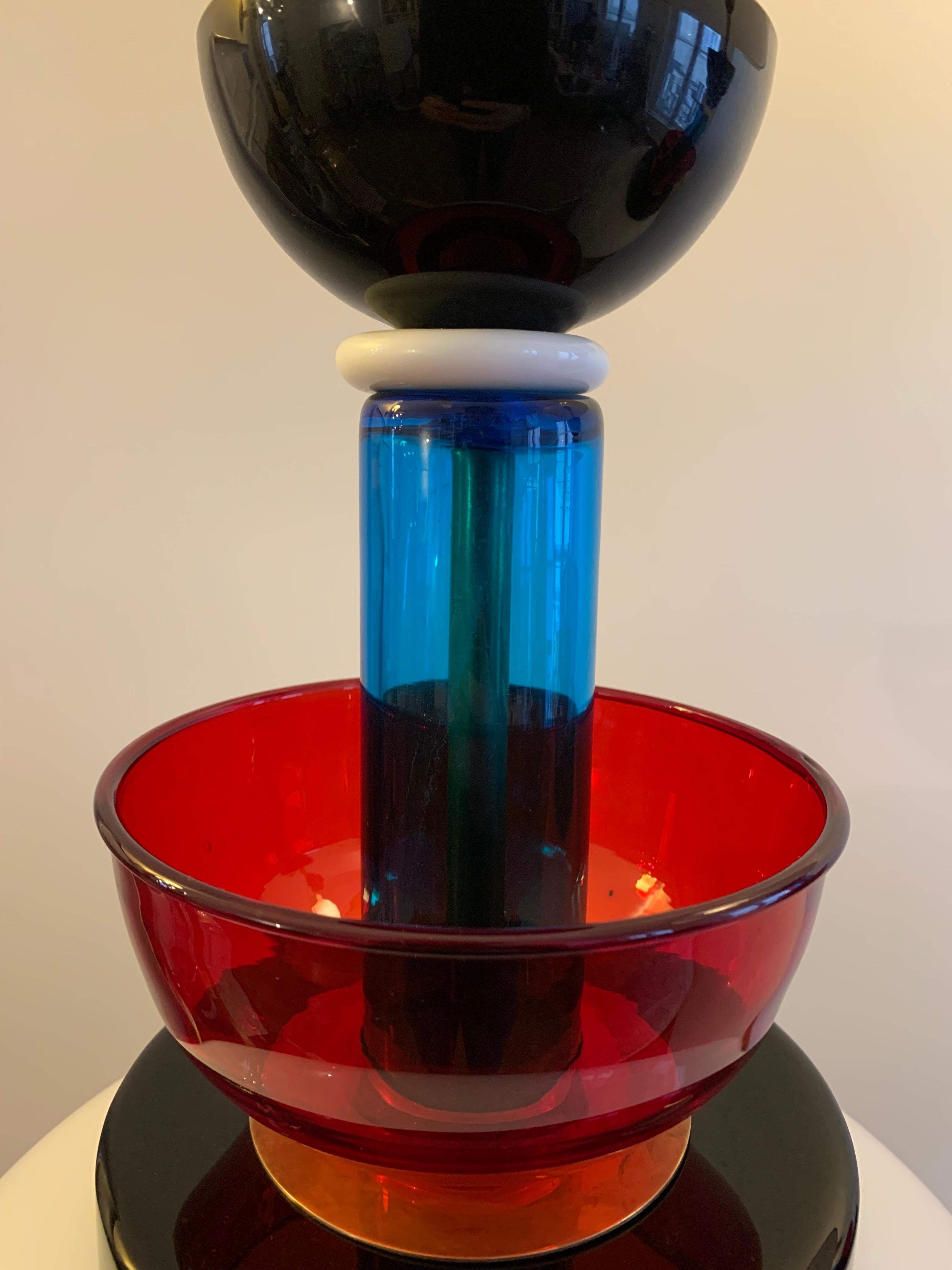 Pair of Table Lamps  Ettore Sottsass Style in glass Italy Murano 1970 In Excellent Condition For Sale In Paris, FR