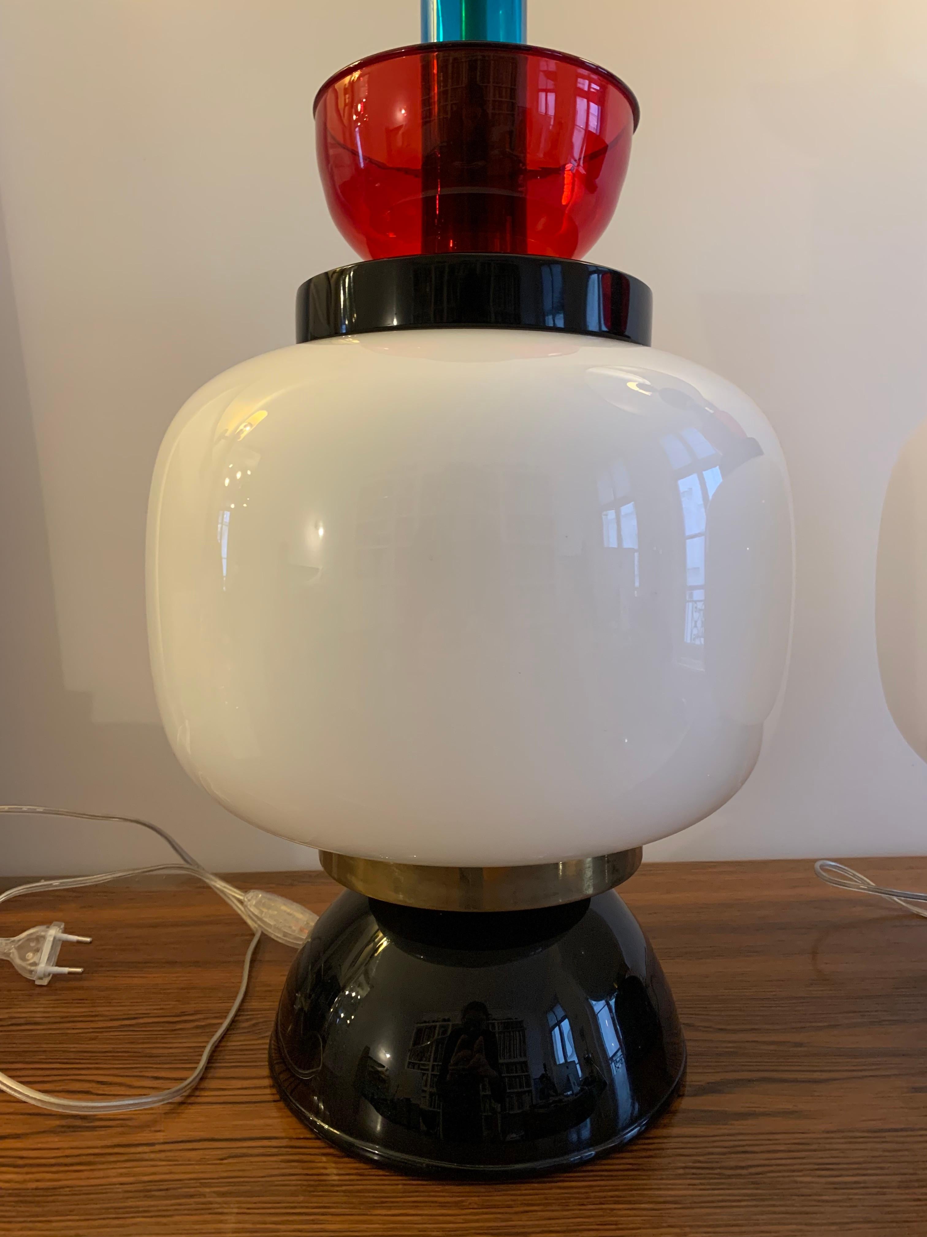 Pair of Table Lamps  Ettore Sottsass Style in glass Italy Murano 1970 For Sale 2