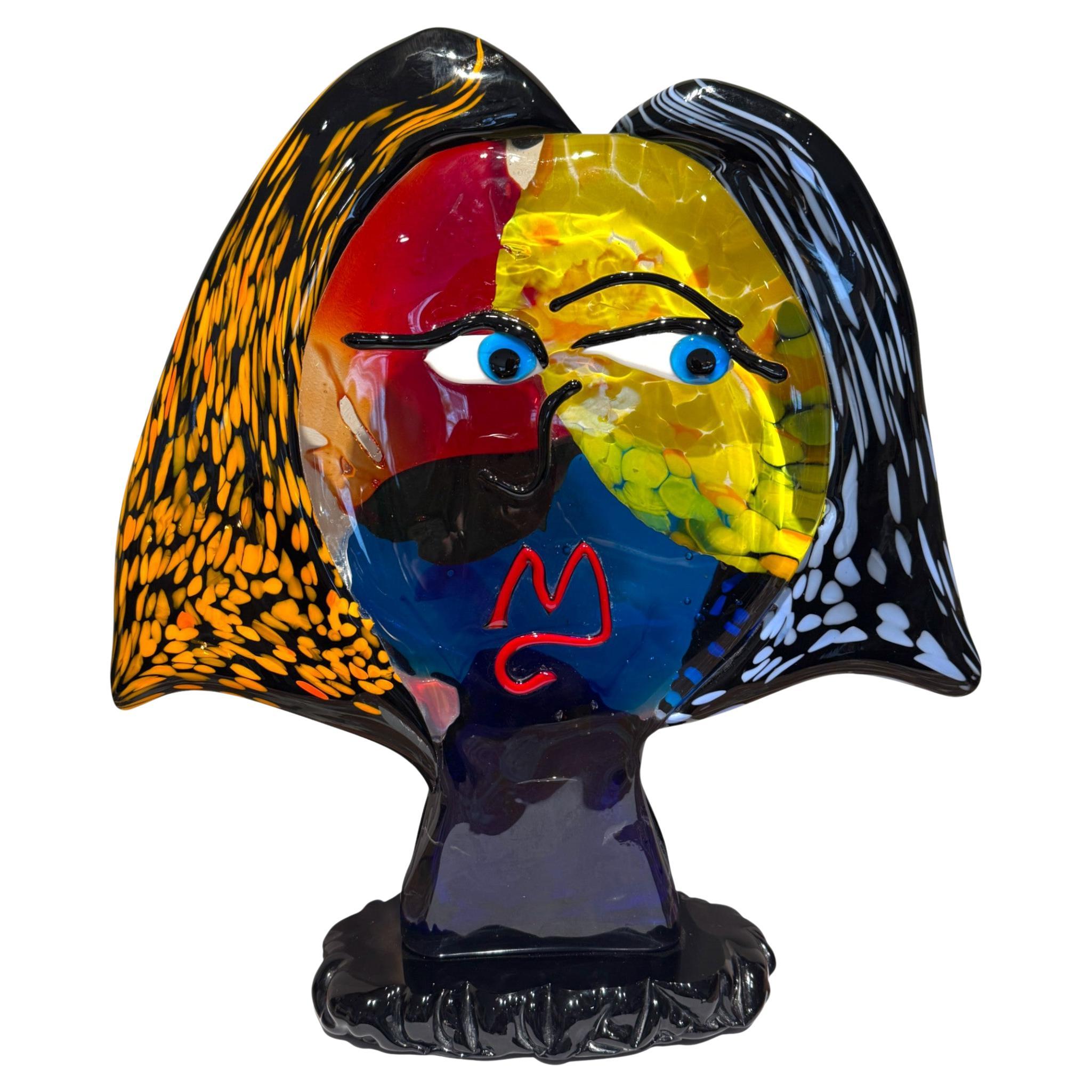 Scultura di testa astratta in vetro di Murano del Maestro Fabio Tagliapietra, 21° secolo