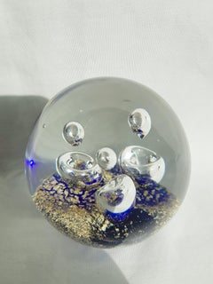 Murano Glass Abstract Paperweight Controlled Bubbles and Gold Leaf