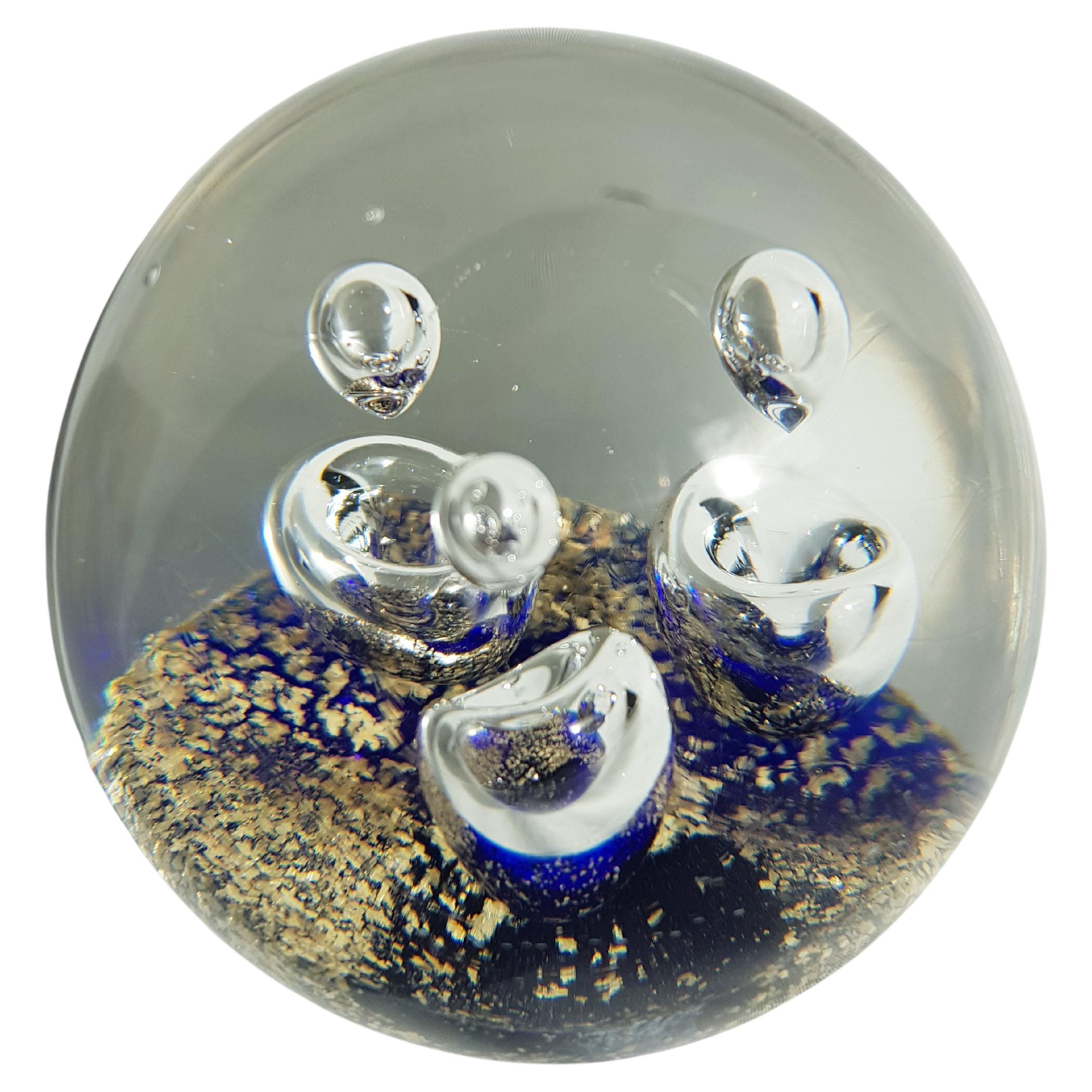 Murano Glass Abstract Paperweight Controlled Bubbles and Gold Leaf
