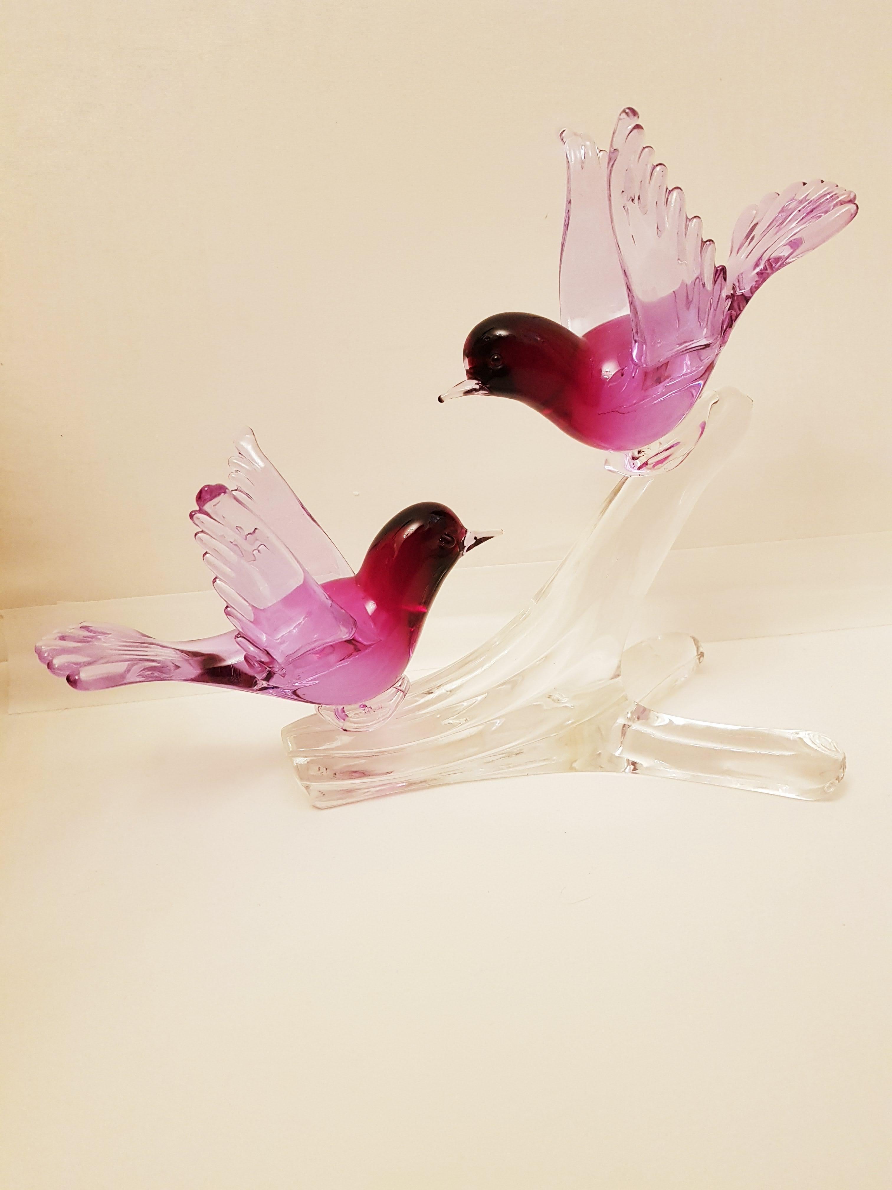 Murano Glass Alexandrite Neodymium Birds on The Branch Signed by Renato Anatra 3